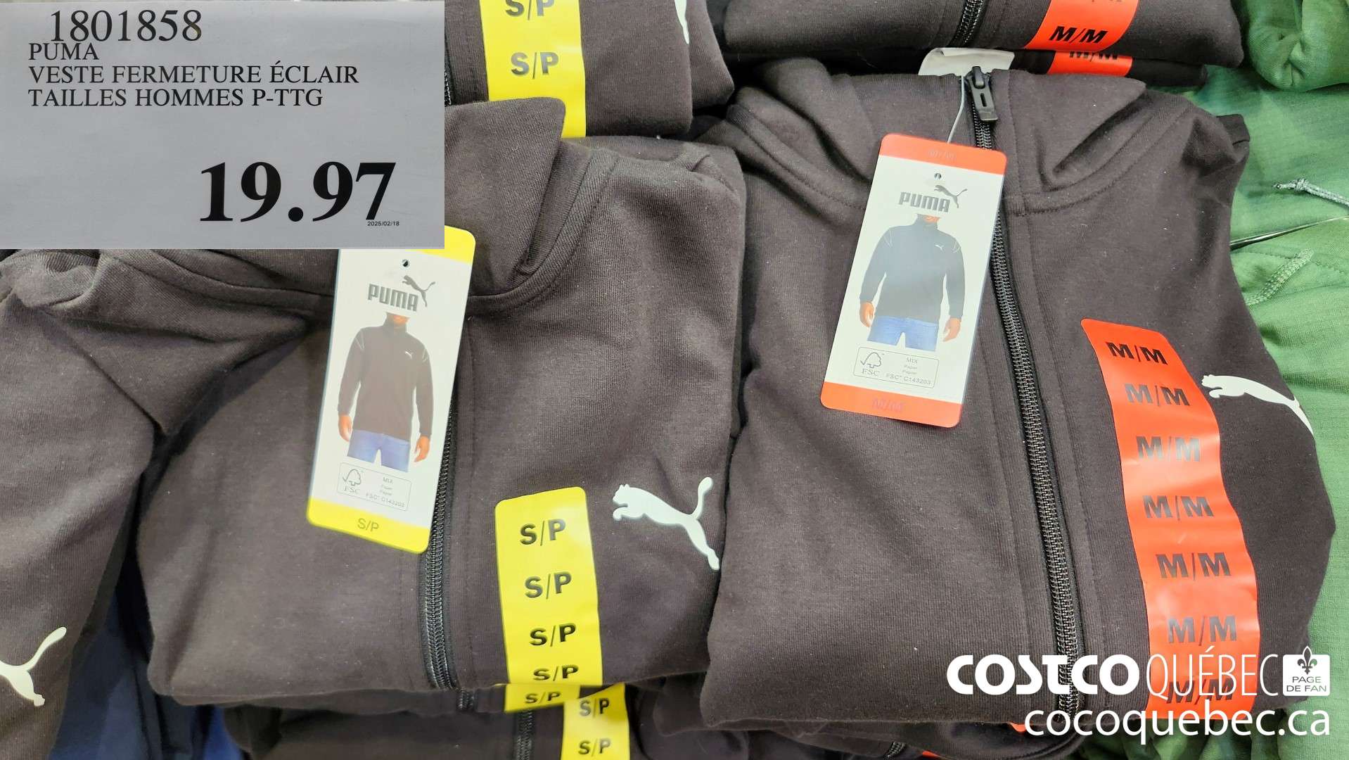 1801858 PUMA VESTE FERMETURE ECLAIR  $19.97