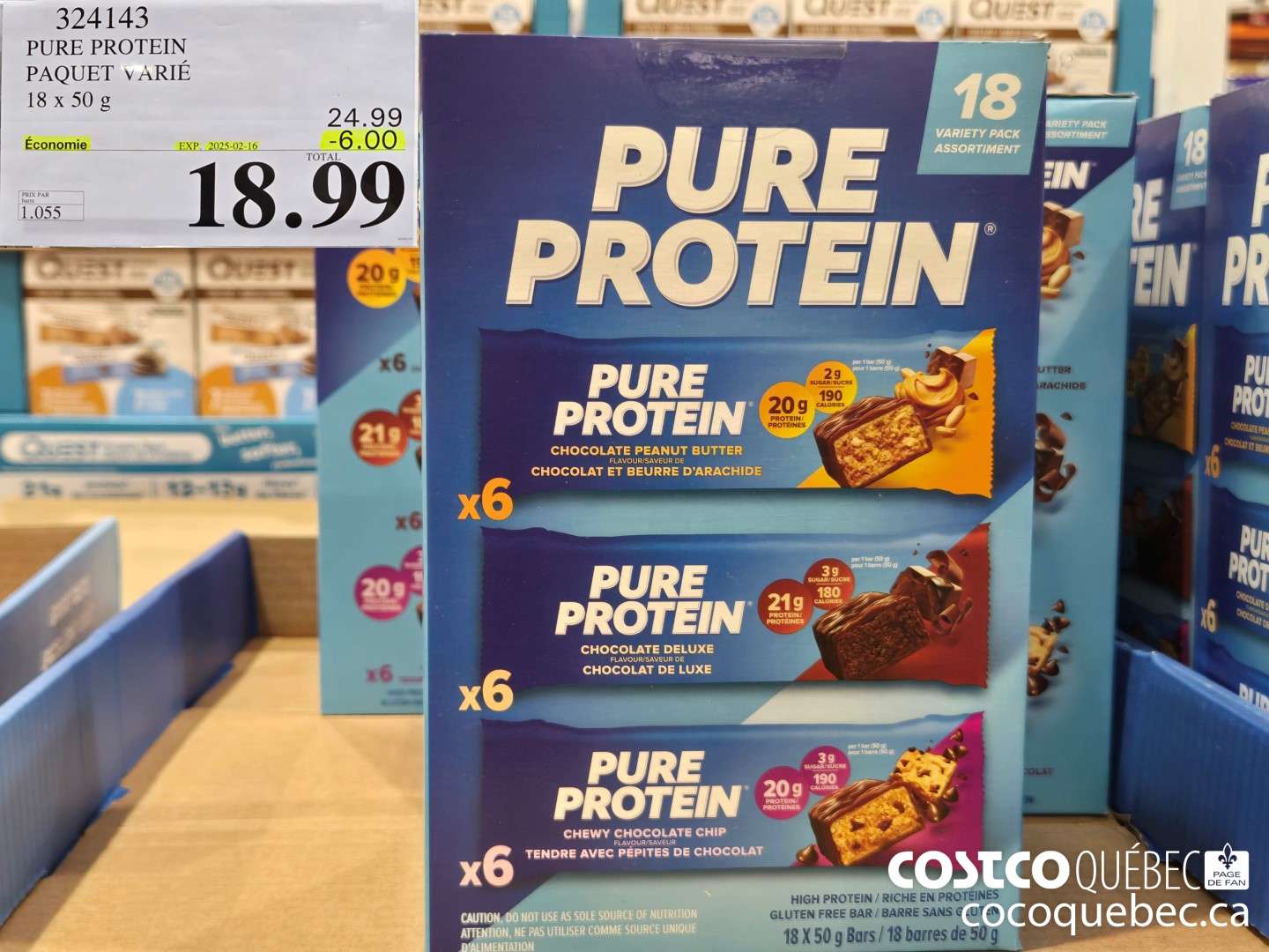 324143 PURE PROTEIN PAQUET VARIE 18x50 g ($6.00 INSTANT SAVINGS EXPIRES ON 2025-02-16) $18.99