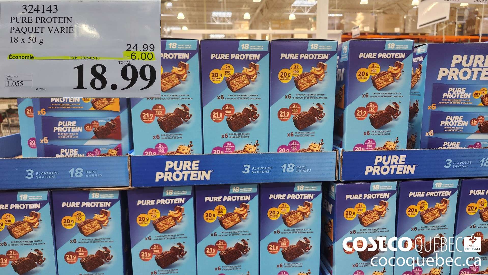 324143 PURE PROTEIN PAQUET VARIE 18x50 g ($6.00 INSTANT SAVINGS EXPIRES ON 2025-02-16) $18.99