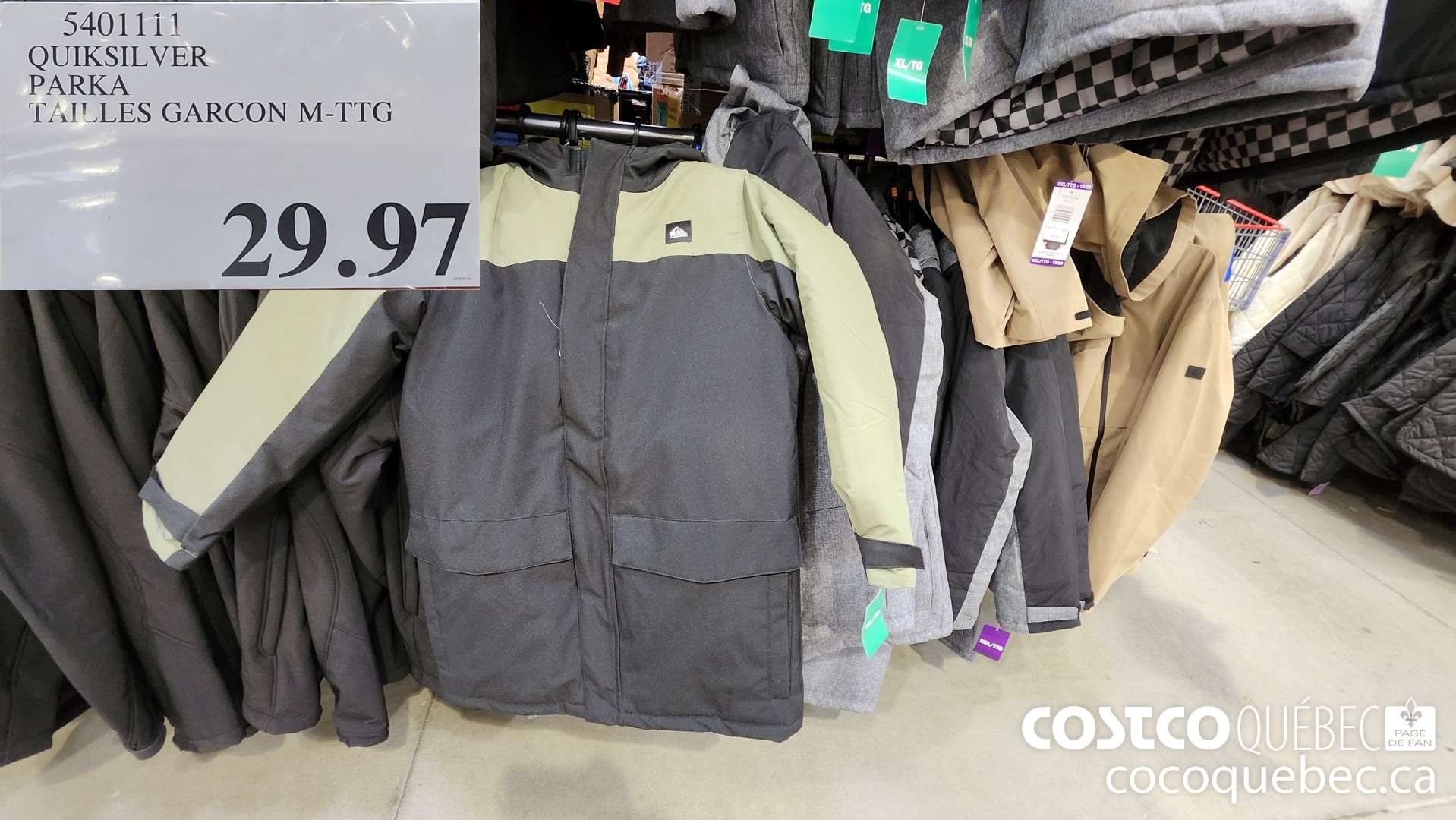 5401111 QUIKSILVER PARKA TAILLES GARCON M-TTG  $29.97