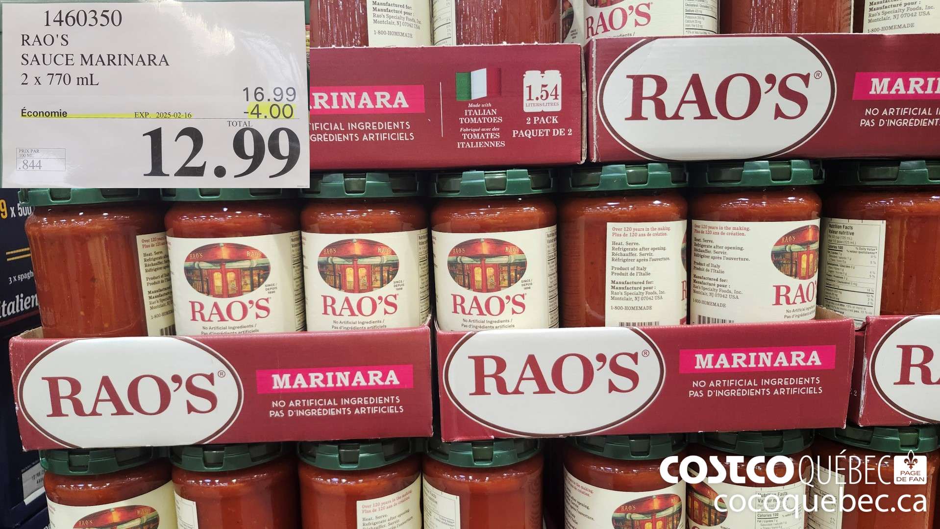 1460350 RAO'S SAUCE MARINARA  ($4.00 INSTANT SAVINGS EXPIRES ON 2025-02-16) $12.99