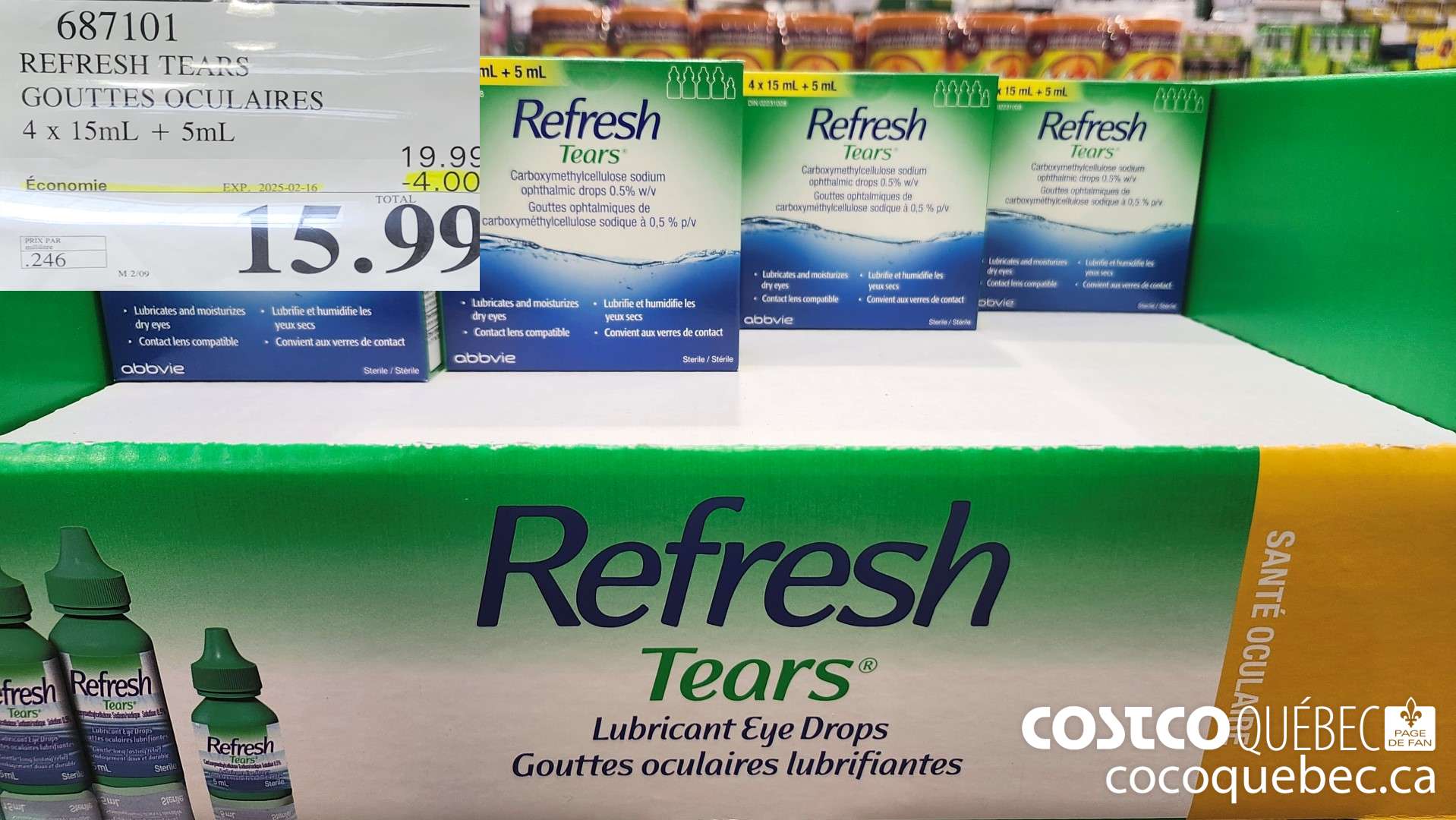 687101 REFRESH T TEARS GOUTTES OCULAIRES A4x15ml PLUS 5ml ($4.00 INSTANT SAVINGS EXPIRES ON 2025-02-16) $15.99