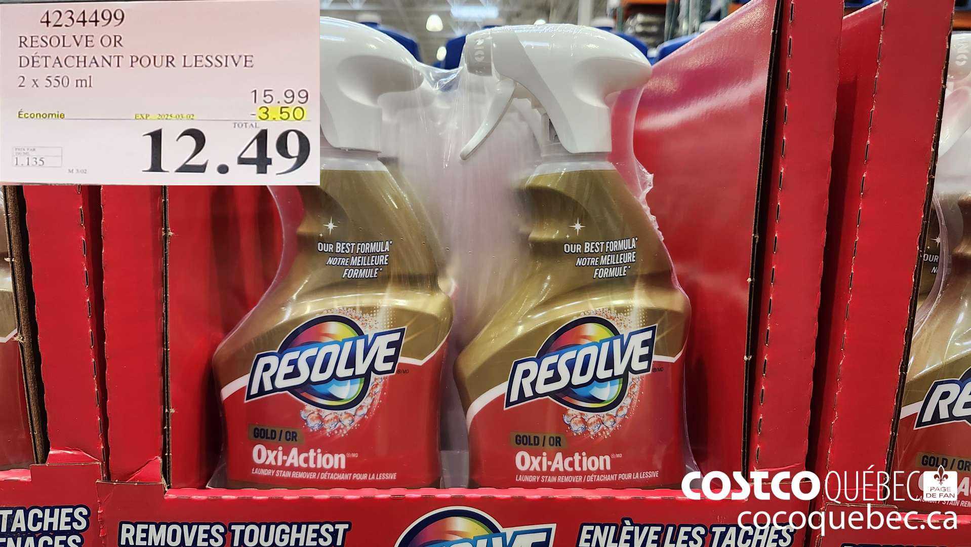 4234499 RESOLVE OR DETACHANT POUR LESSIVE  ($3.50 INSTANT SAVINGS EXPIRES ON 2025-03-02) $12.49
