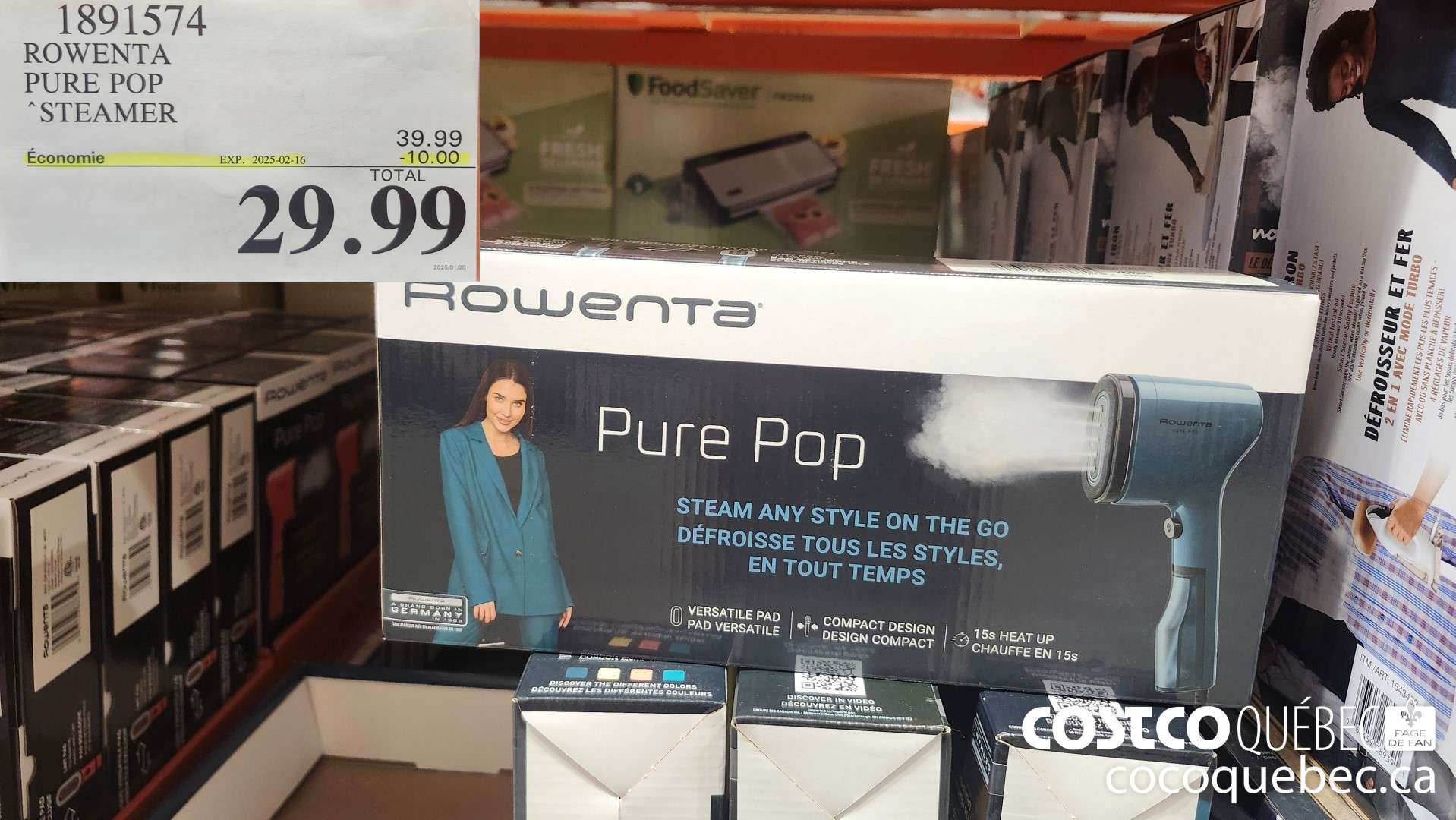 1891574 ROWENTA PURE POP STEAMER  ($10.00 INSTANT SAVINGS EXPIRES ON 2025-02-16) $29.99