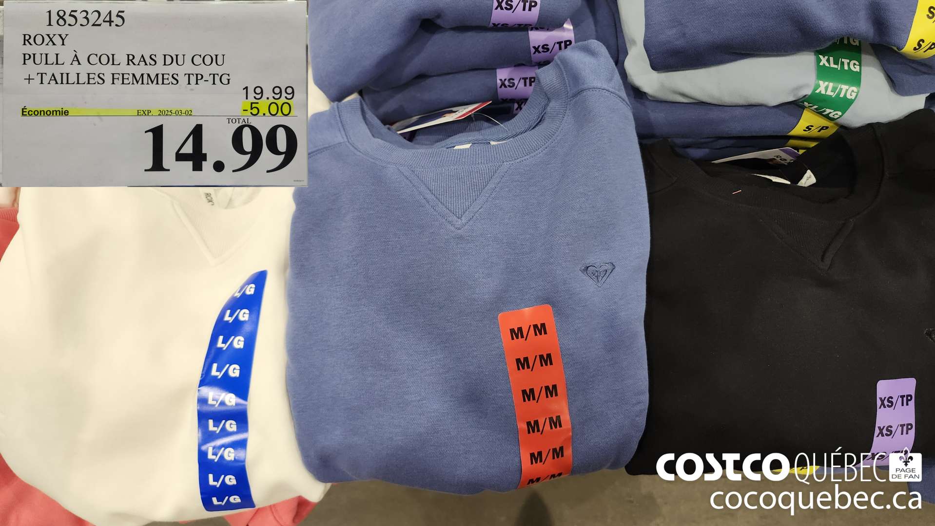 1853245 ROXY PULL A COL RAS DU COU +TAILLES FEMMES TP-TG  ($5.00 INSTANT SAVINGS EXPIRES ON 2025-03-02) $14.99