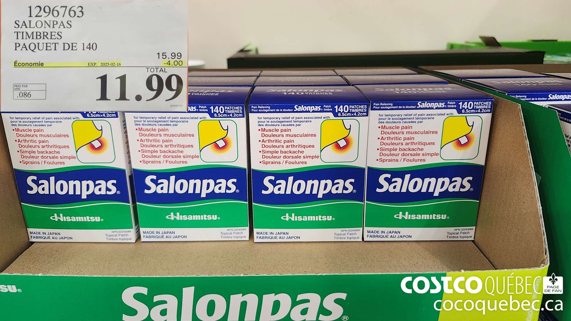 1296763 SALONPAS TIMBRES PAQUET DE 140  ($4.00 INSTANT SAVINGS EXPIRES ON 2025-02-16) $11.99