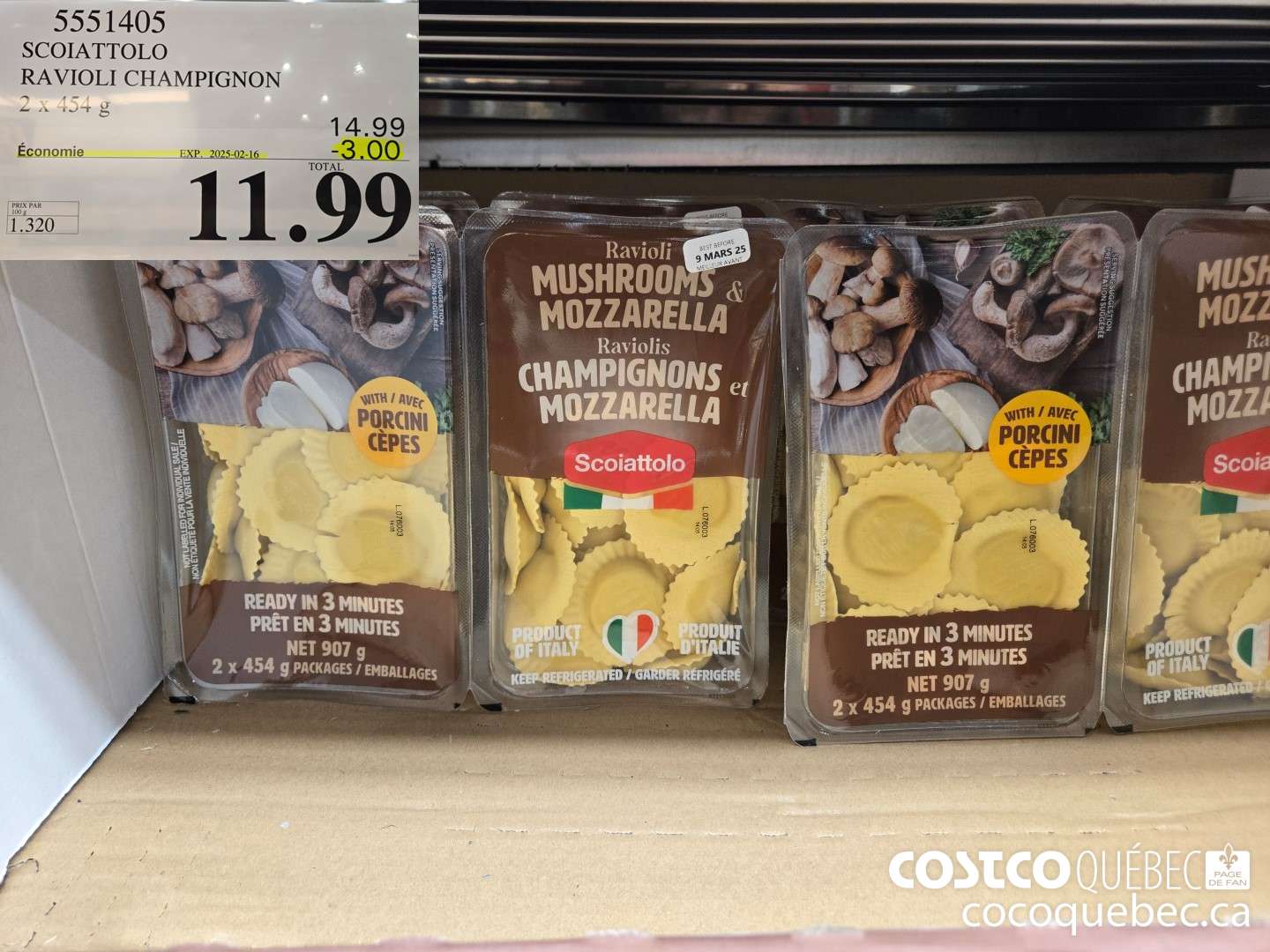 5551405 SCOIATTOLO RAVIOLI CHAMPIGNON 2x 454 g  ($3.00 INSTANT SAVINGS EXPIRES ON 2025-02-16) $11.99