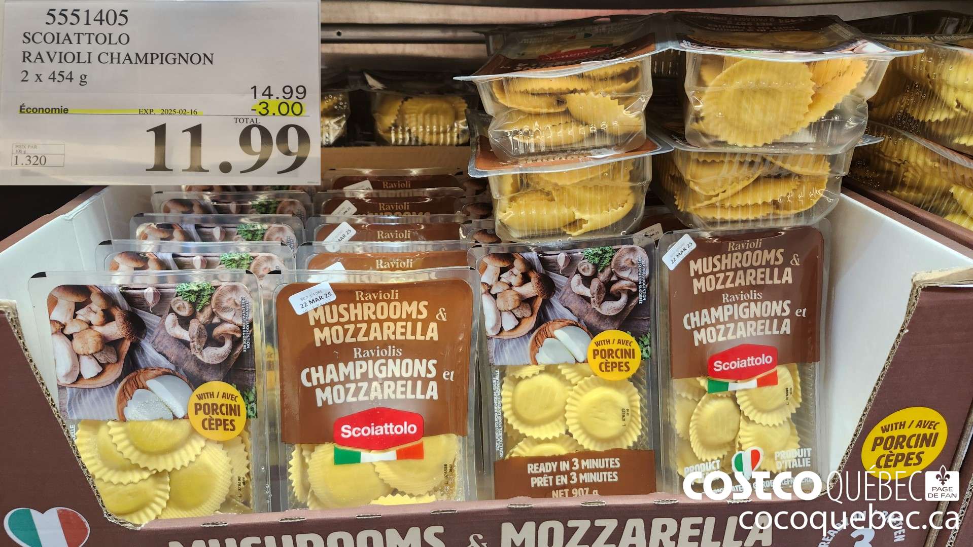 5551405 SCOIATTOLO RAVIOLI CHAMPIGNON 2x 454 g  ($3.00 INSTANT SAVINGS EXPIRES ON 2025-02-16) $11.99