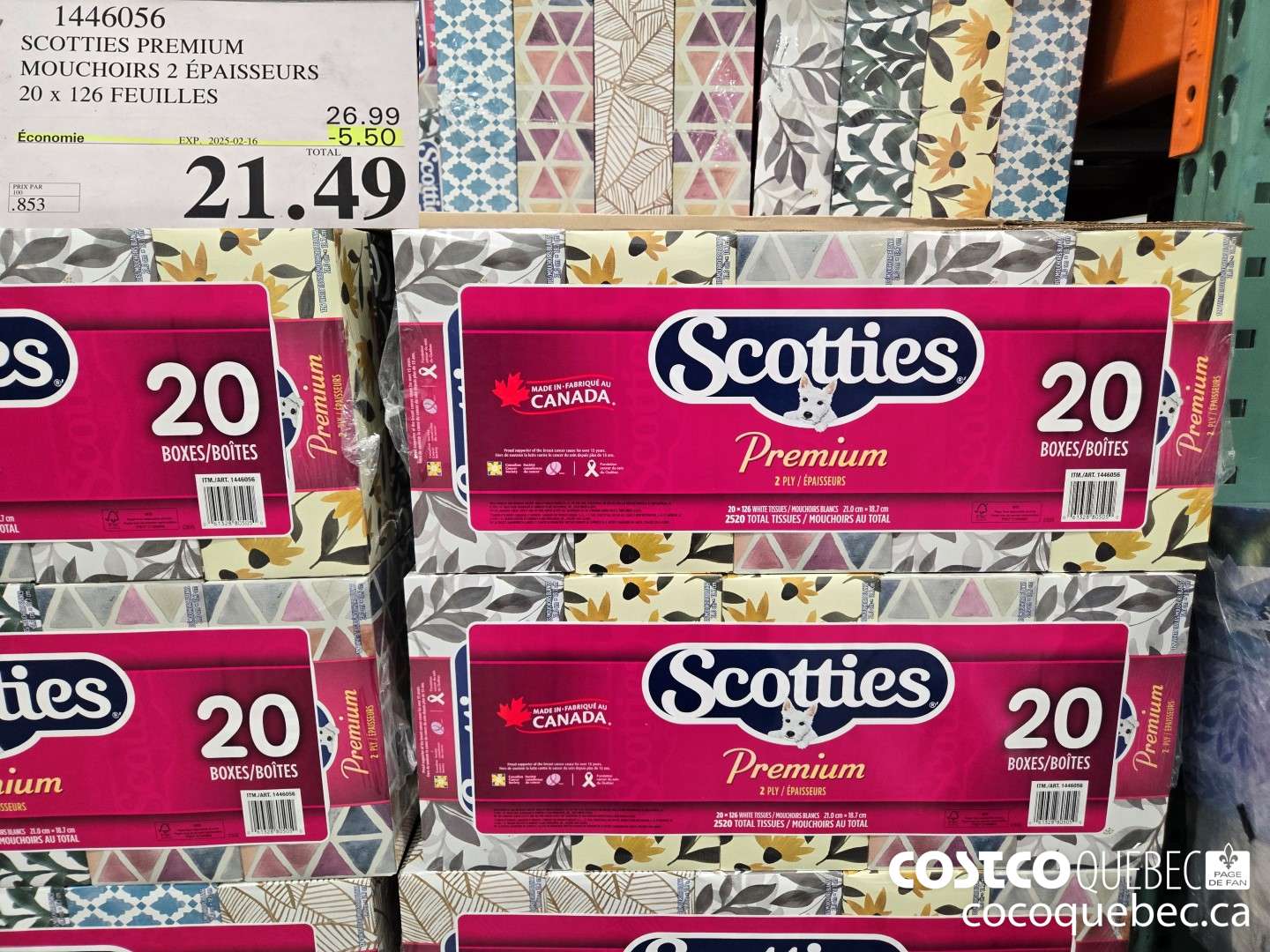 1446056 SCOTTIES PREMIUM MOUCHOIRS 2 EPAISSEURS 20 x 126 feuilles ($5.00 INSTANT SAVINGS EXPIRES ON 2025-02-09) $21.49