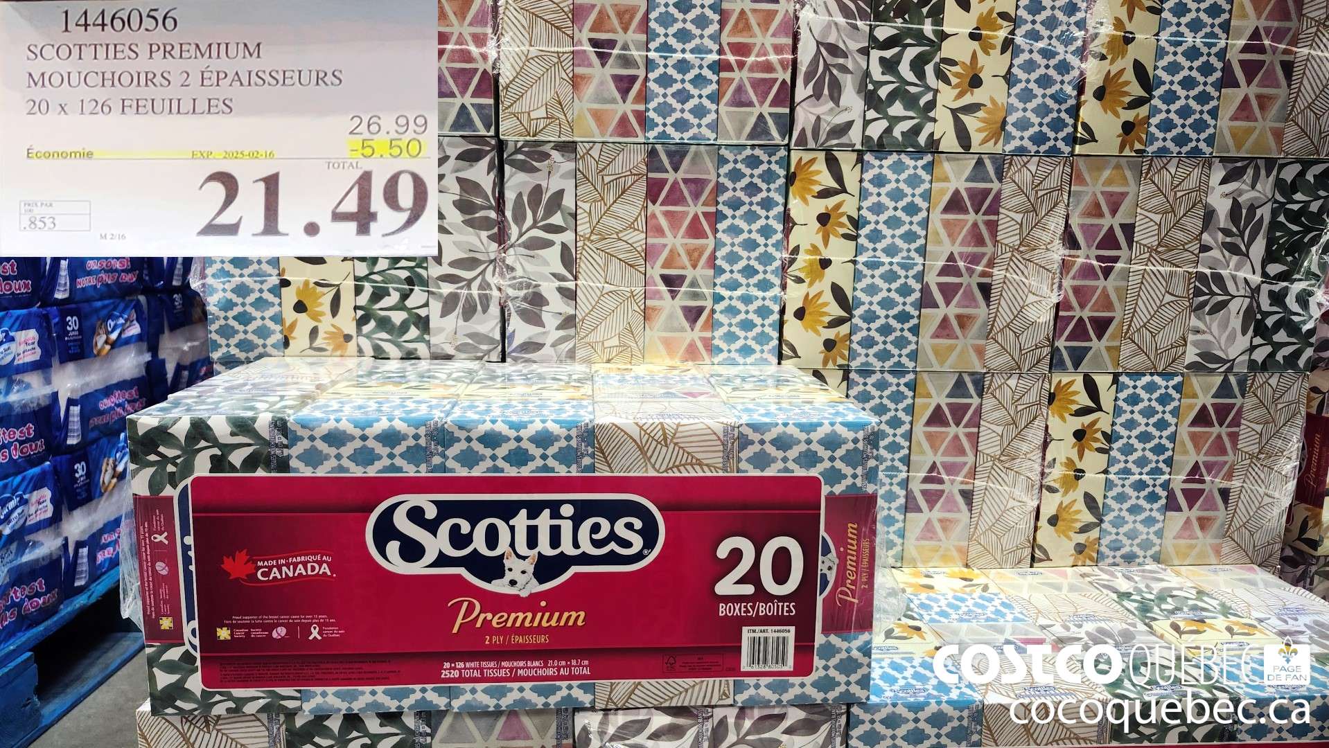 1446056 SCOTTIES PREMIUM MOUCHOIRS 2 EPAISSEURS 20 x 126 feuilles ($5.50 INSTANT SAVINGS EXPIRES ON 2025-02-16) $21.49