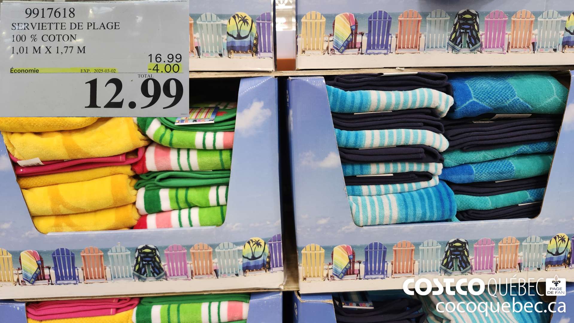9917618 SERVIETTE DE PLAGE 100 % COTON 101M X 1.77  ($4.00 INSTANT SAVINGS EXPIRES ON 2025-03-02) $16.99