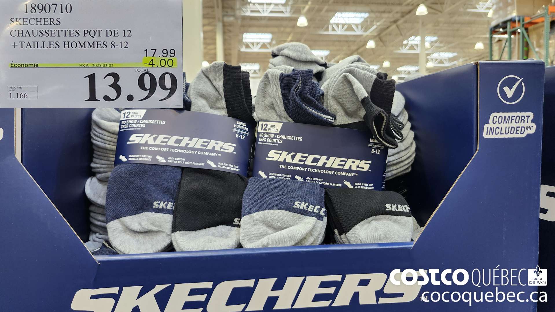 1890710 SKECHERS CHAUSSETTES PQT DE 12  ($4.00 INSTANT SAVINGS EXPIRES ON 2025-03-02) $13.99
