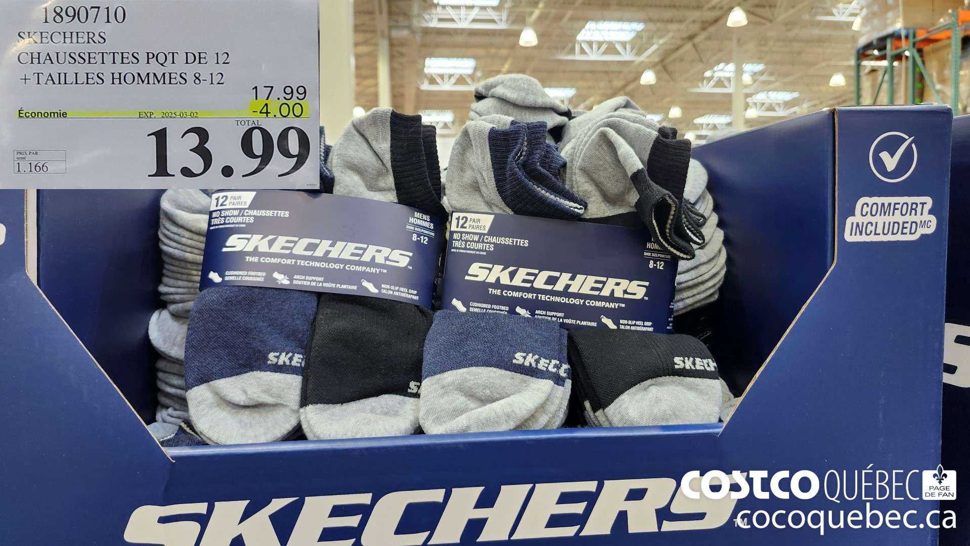 1890710 SKECHERS CHAUSSETTES PQT DE 12  ($4.00 INSTANT SAVINGS EXPIRES ON 2025-03-02) $13.99