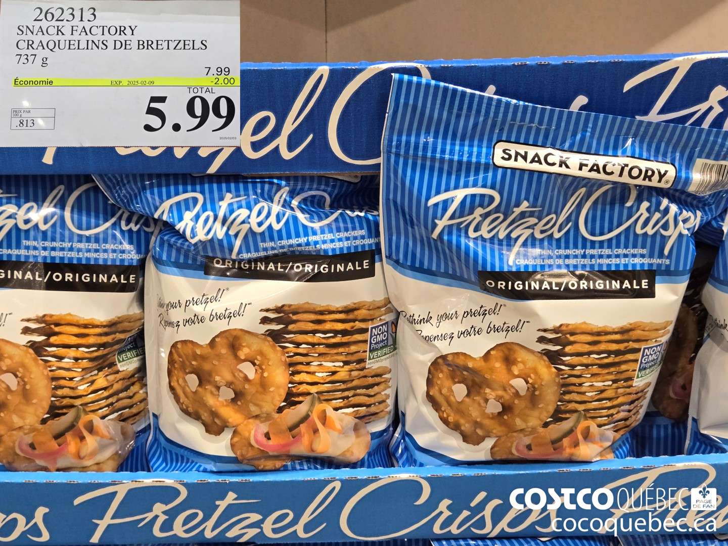 262313 SNACK FACTORY CRAQUELINS DE BRETZELS 737 g  ($2.00 INSTANT SAVINGS EXPIRES ON 2025-02-16) $5.99