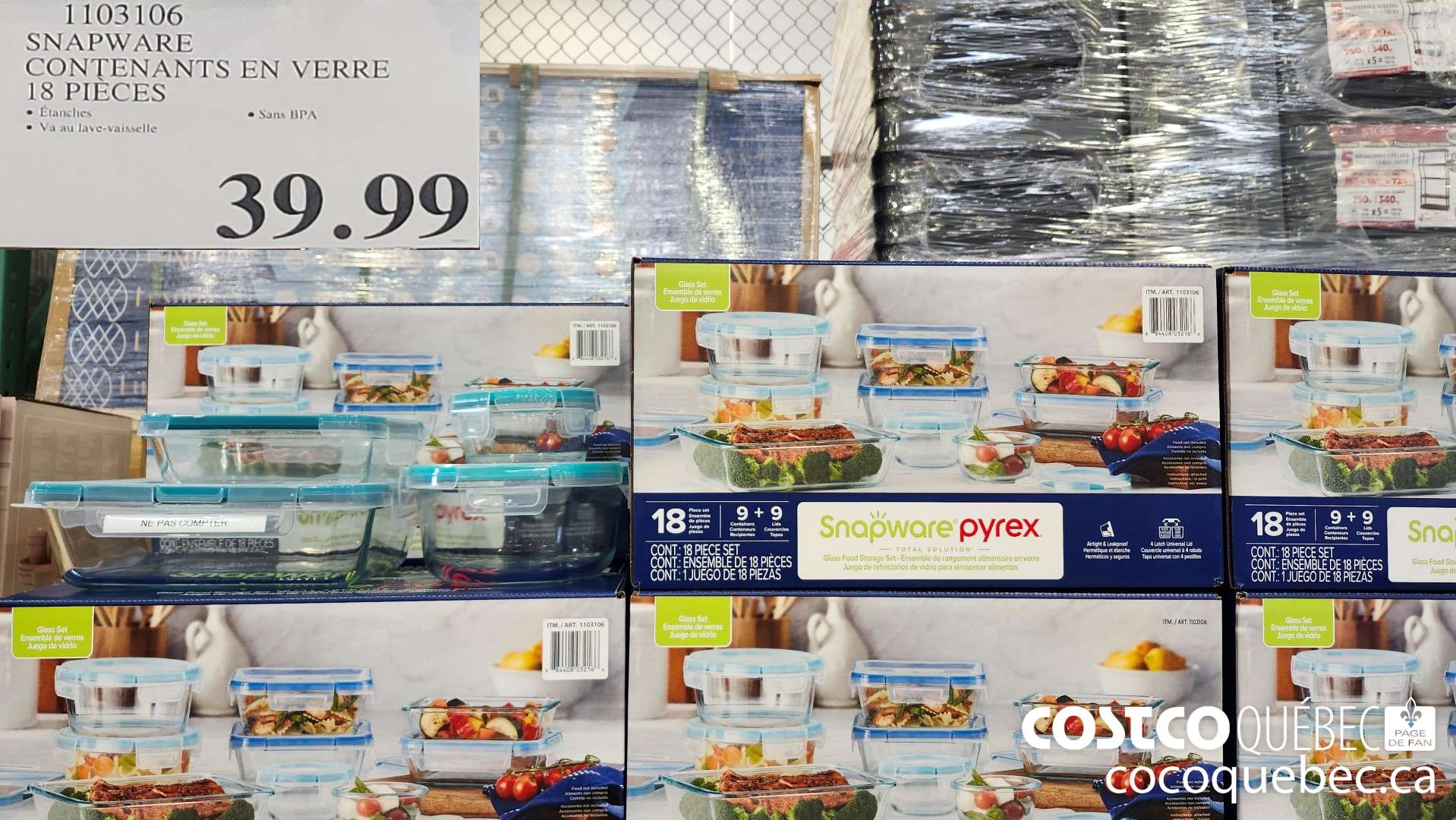 1103106 SNAPWARE CONTENANTS EN VERRE 18 PIECES Economie  $39.99