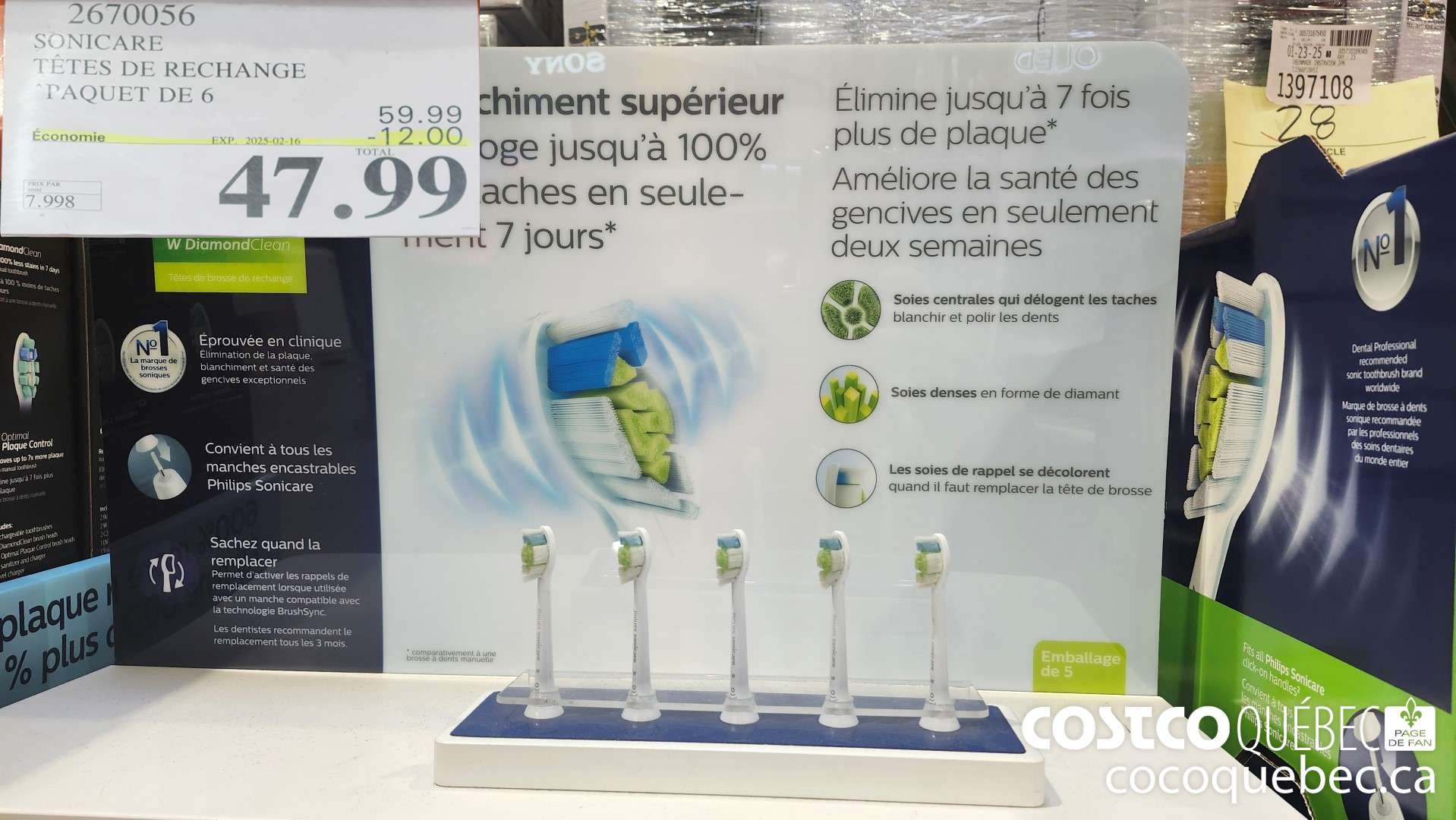 2670056 SONICARE TETES DE RECHANGE “PAQUET DE 6 024-11-24  ($12.00 INSTANT SAVINGS EXPIRES ON 2025-02-16) $47.99