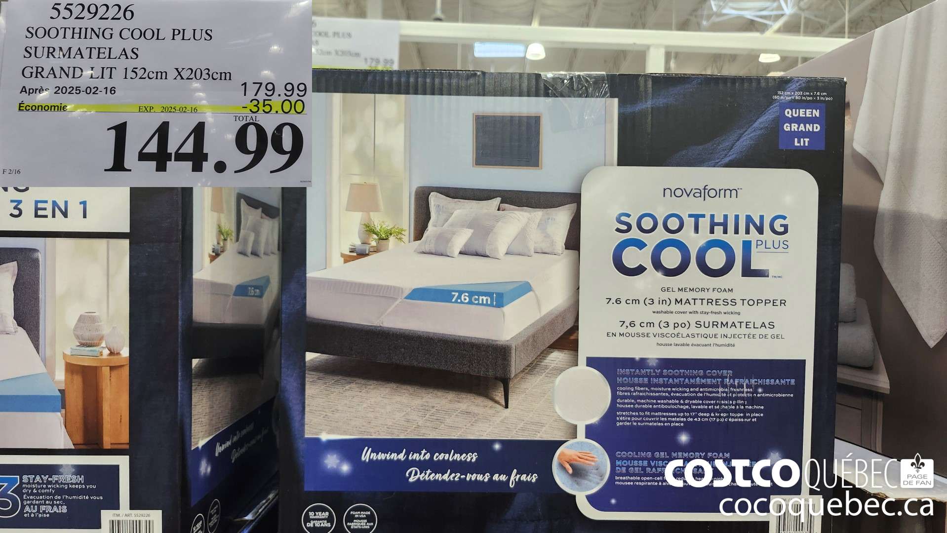 5529226 SOOTHING COOL PLUS SURMATELAS GRAND LIT 152cm X203cm  ($35.00 INSTANT SAVINGS EXPIRES ON 2025-02-16) $144.99