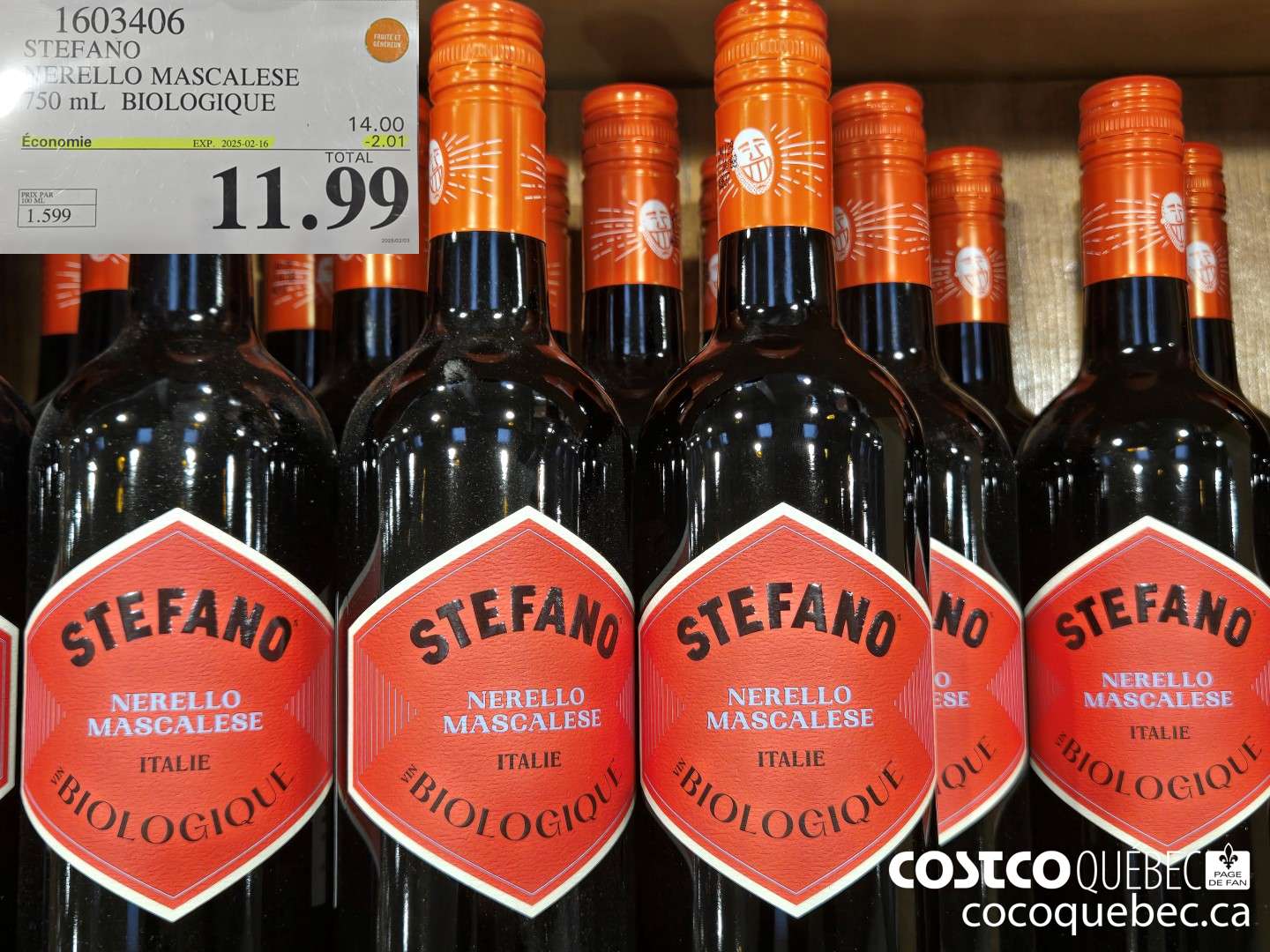 1603406 STEFANO NERELLO MASCALESE 750 mL BIOLOGIQUE ($2.01 INSTANT SAVINGS EXPIRES ON 2025-02-16) $11.99