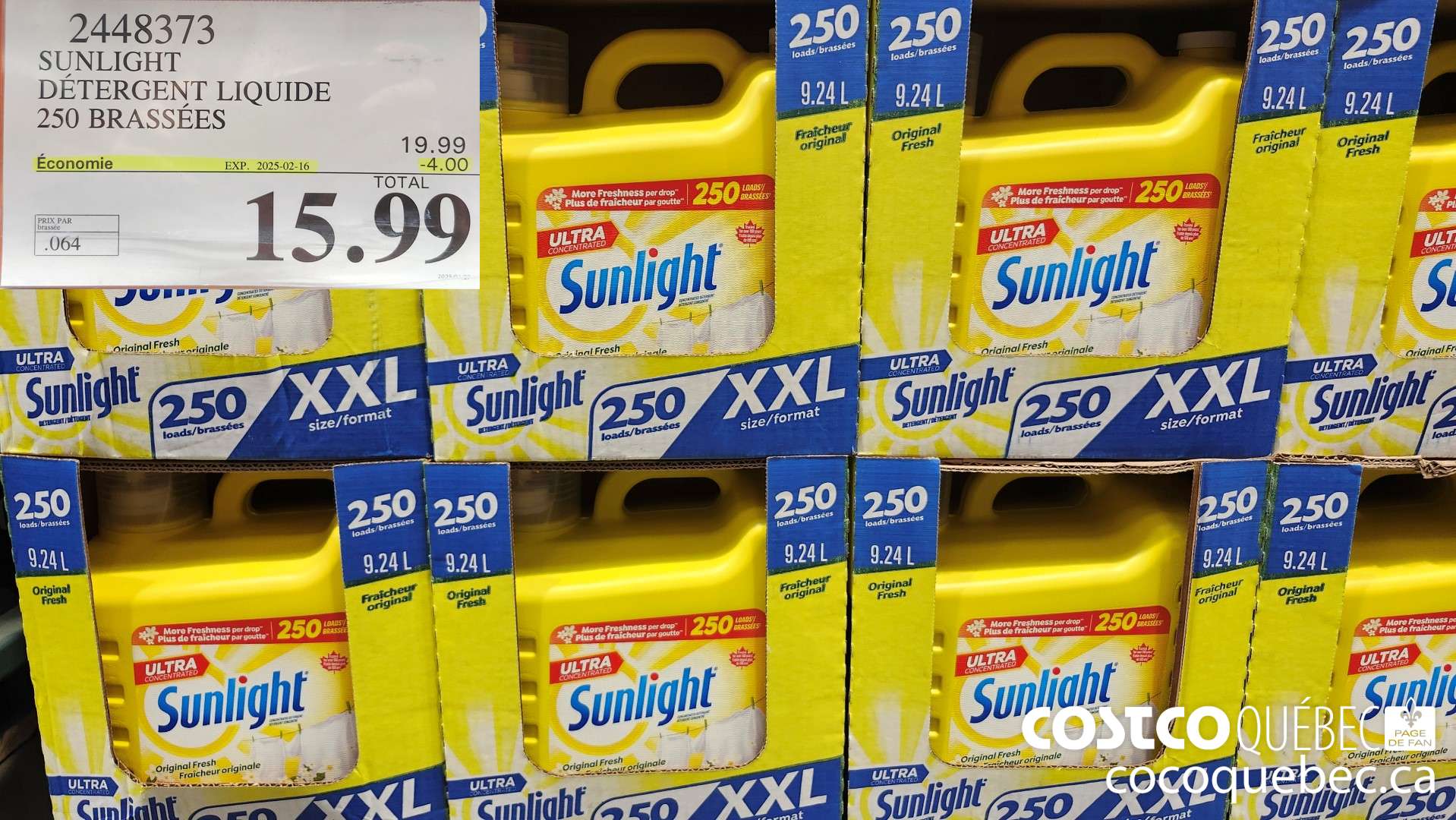 2448373 SUNLIGHT DETERGENT LIQUIDE 250 brassées  ($4.00 INSTANT SAVINGS EXPIRES ON 2025-02-16) $15.99