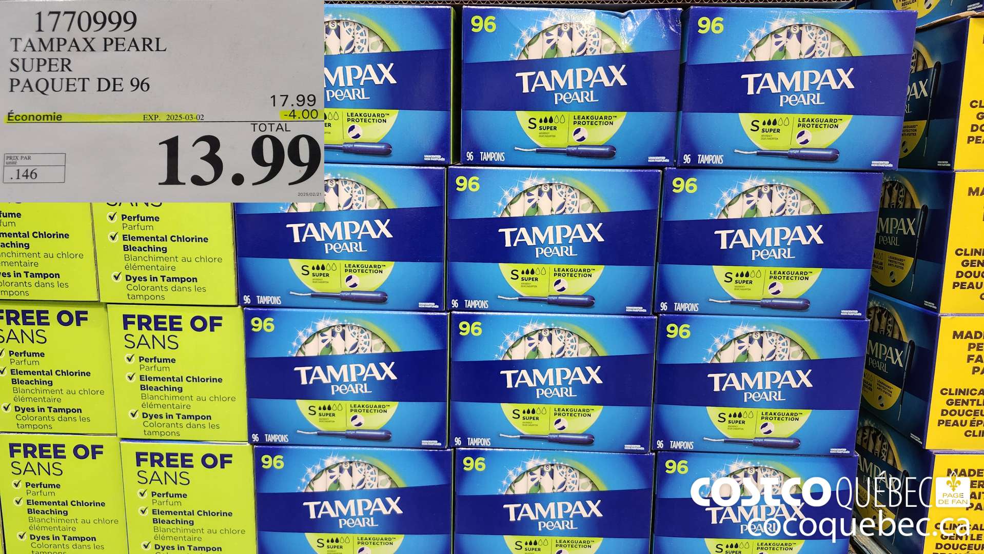1770999 TAMPAX PEARL SUPER PAQUET DE 96  ($4.00 INSTANT SAVINGS EXPIRES ON 2025-03-02) $13.99