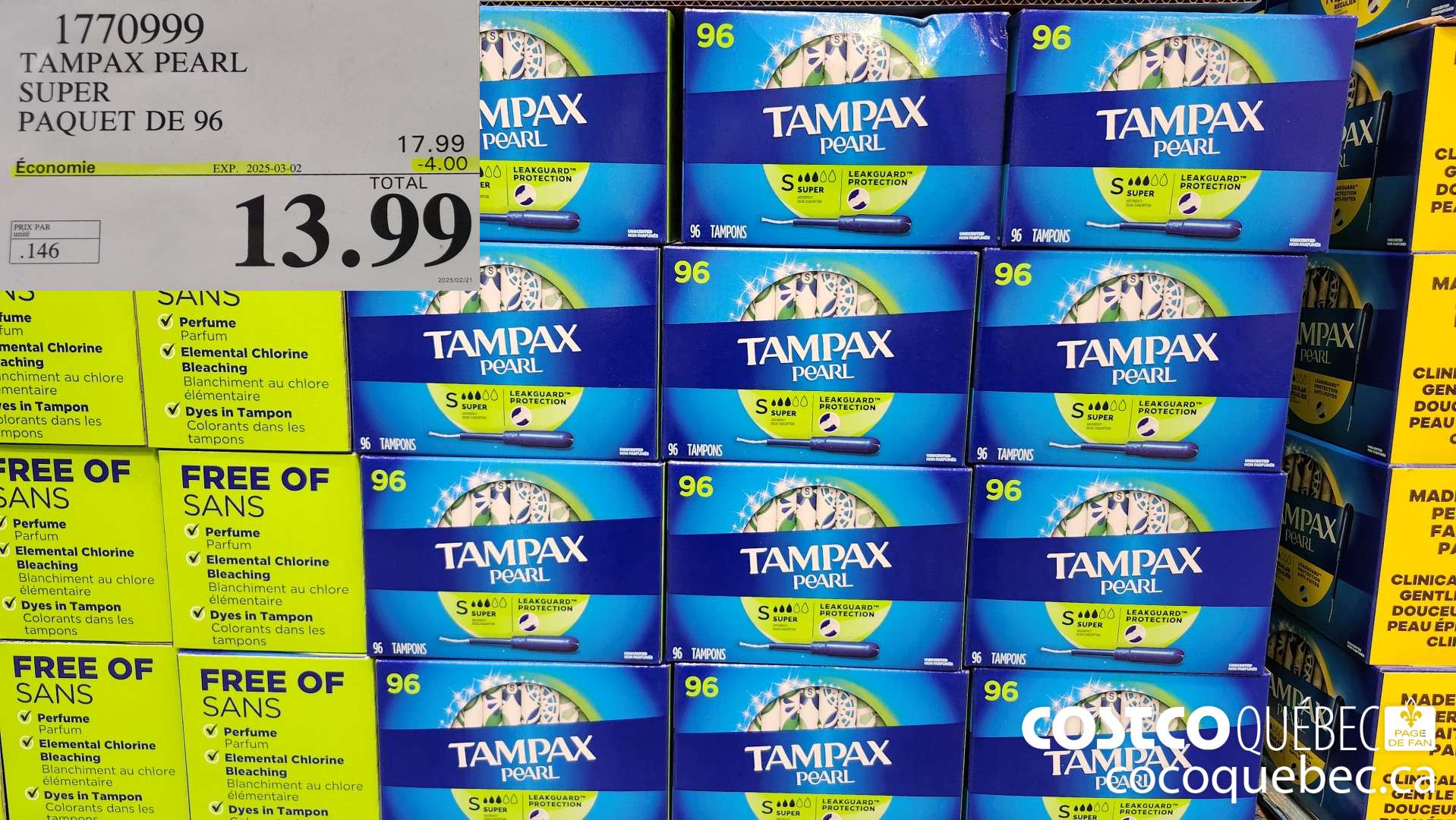 1770999 TAMPAX PEARL SUPER PAQUET DE 96  ($4.00 INSTANT SAVINGS EXPIRES ON 2025-03-02) $13.99