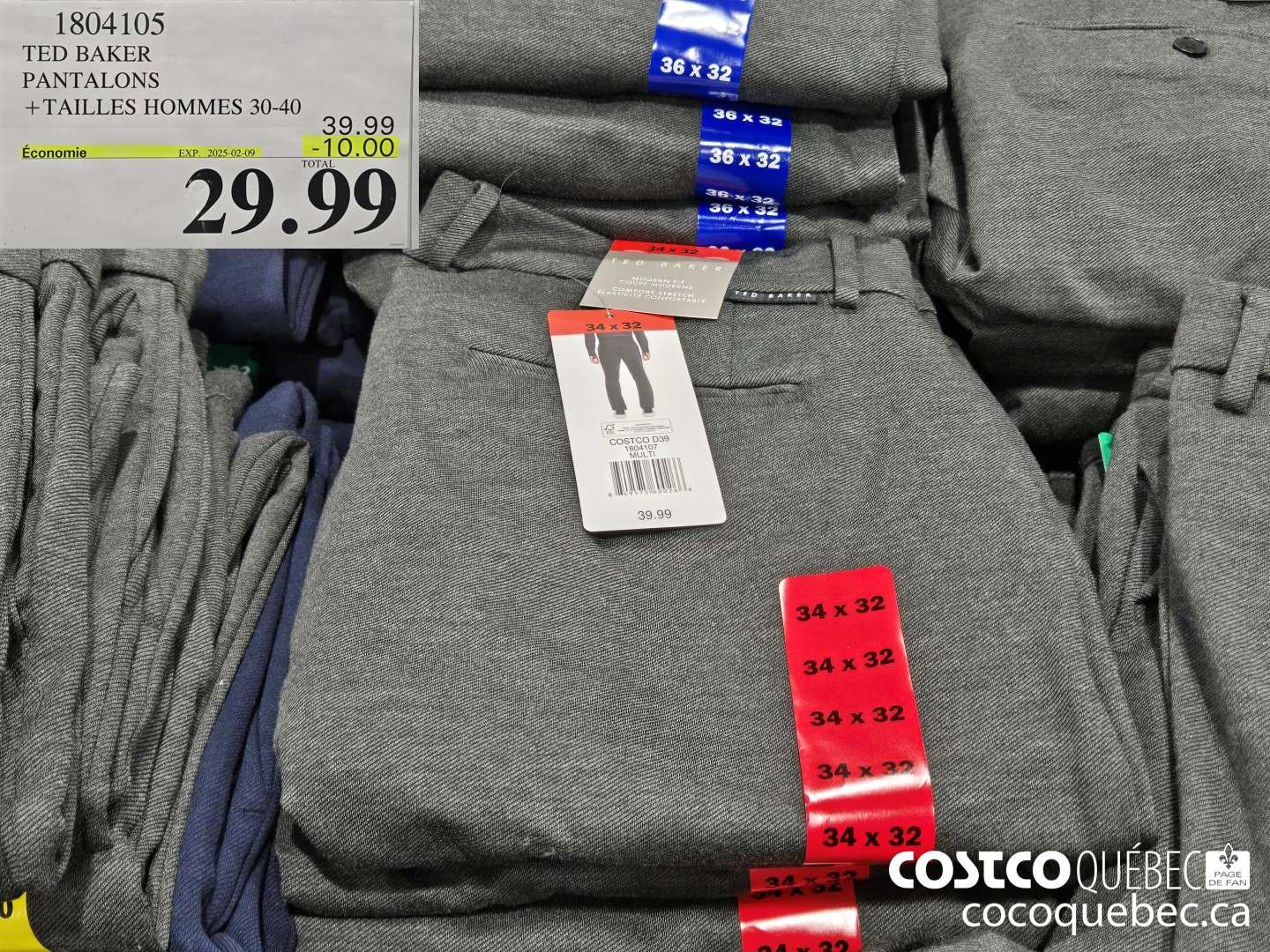 1804105 TED BAKER PANTALONS +TAILLES HOMMES 30-40  ($10.00 INSTANT SAVINGS EXPIRES ON 2025-02-09) $29.99