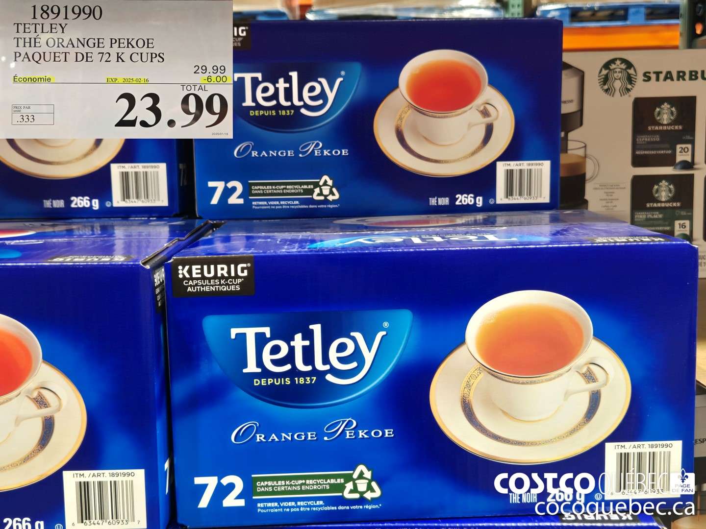 1891990 TETLEY THE ORANGE PEKOE PAQUET DE 72 K CUPS  ($6.00 INSTANT SAVINGS EXPIRES ON 2025-02-16) $23.99