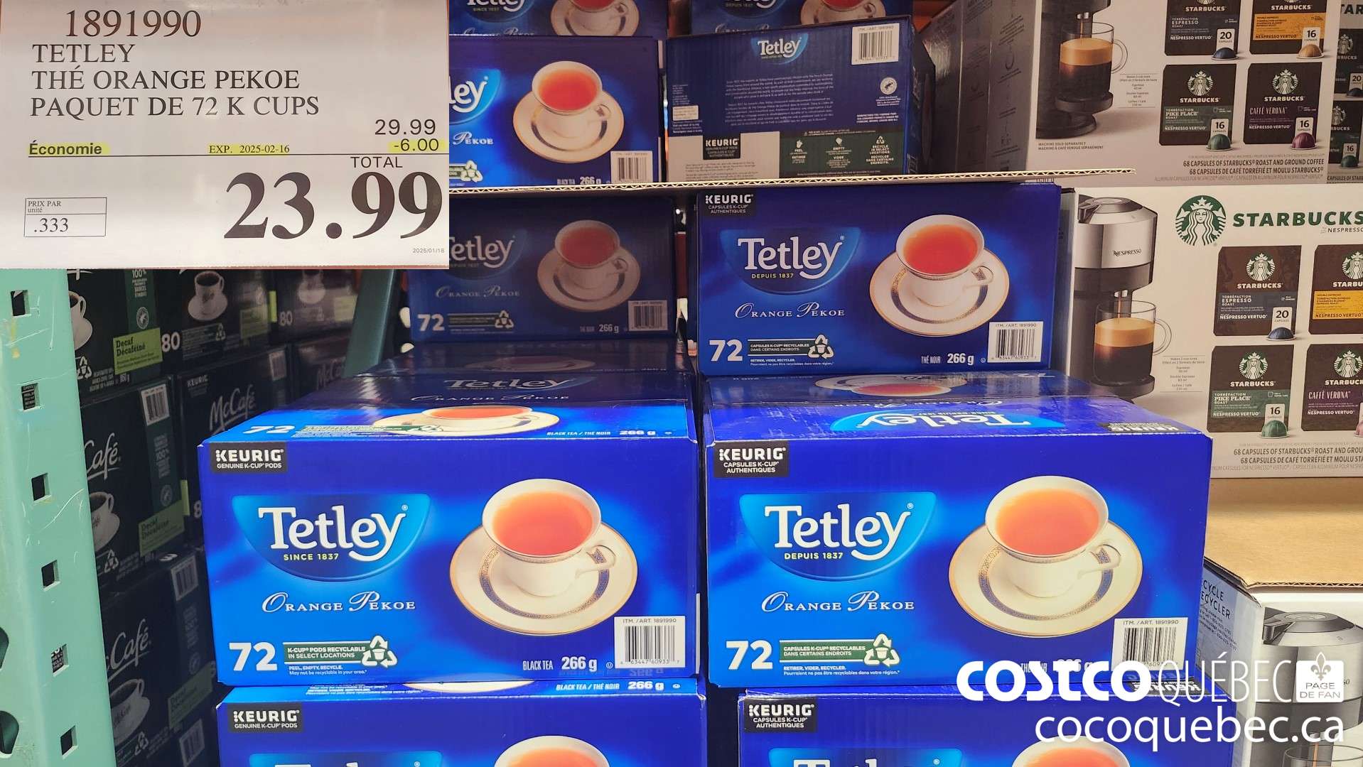 1891990 TETLEY THE ORANGE PEKOE PAQUET DE 72 K CUPS  ($6.00 INSTANT SAVINGS EXPIRES ON 2025-02-16) $23.99