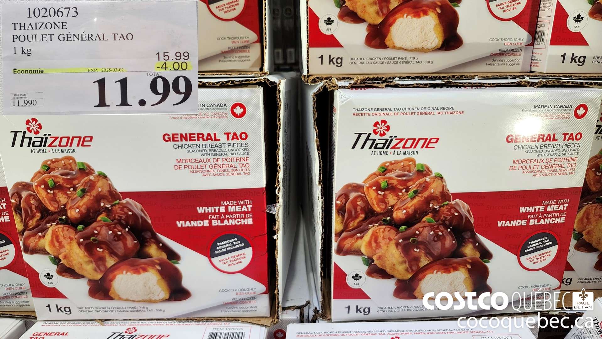 1020673 THAIZONE POULET GENERAL TAO I kg  ($3.50 INSTANT SAVINGS EXPIRES ON 2025-03-02) $11.99