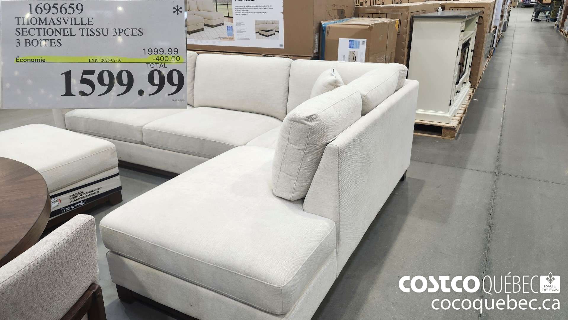 1695659 THOMASVILLE SECTIONEL TISSU 3PCES 3 BOITES  ($400.00 INSTANT SAVINGS EXPIRES ON 2025-02-16) $1599.99