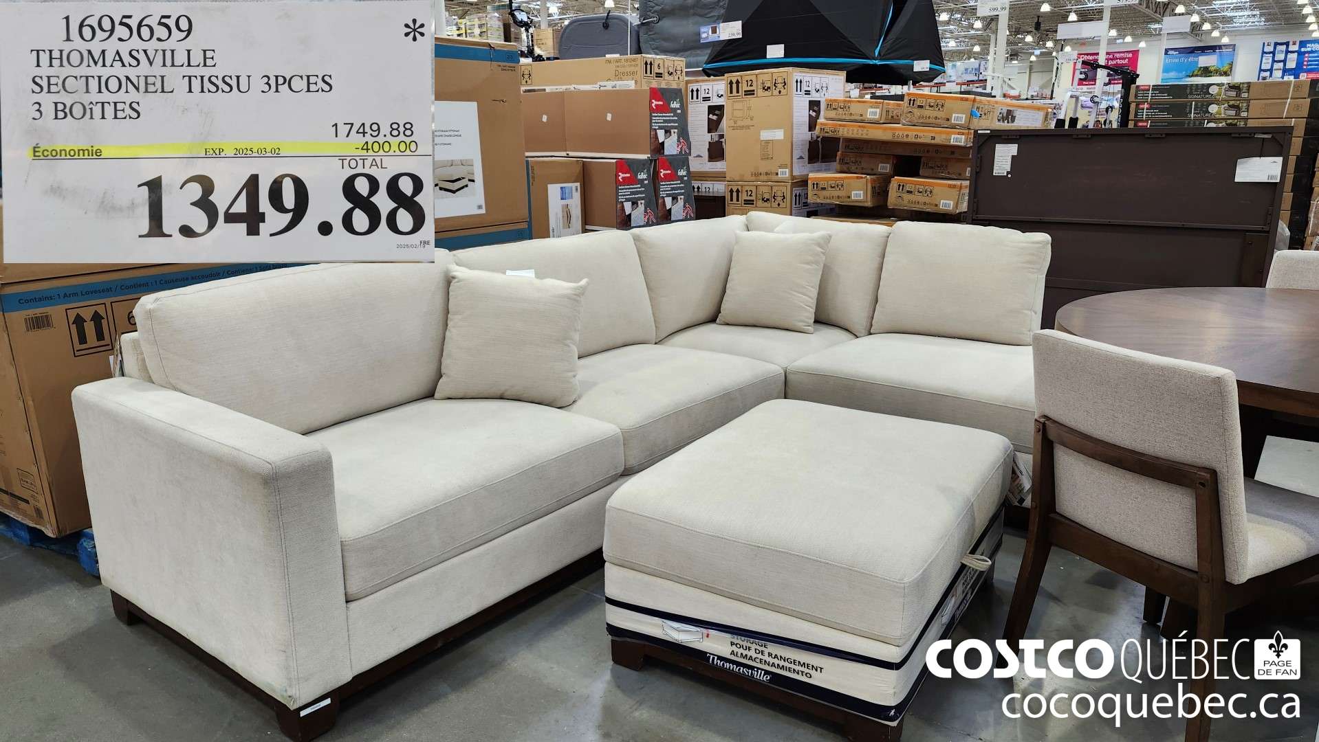 1695659 THOMASVILLE SECTIONEL TISSU 3PCES 3 BOITES  ($400.00 INSTANT SAVINGS EXPIRES ON 2025-03-02) $1349.88