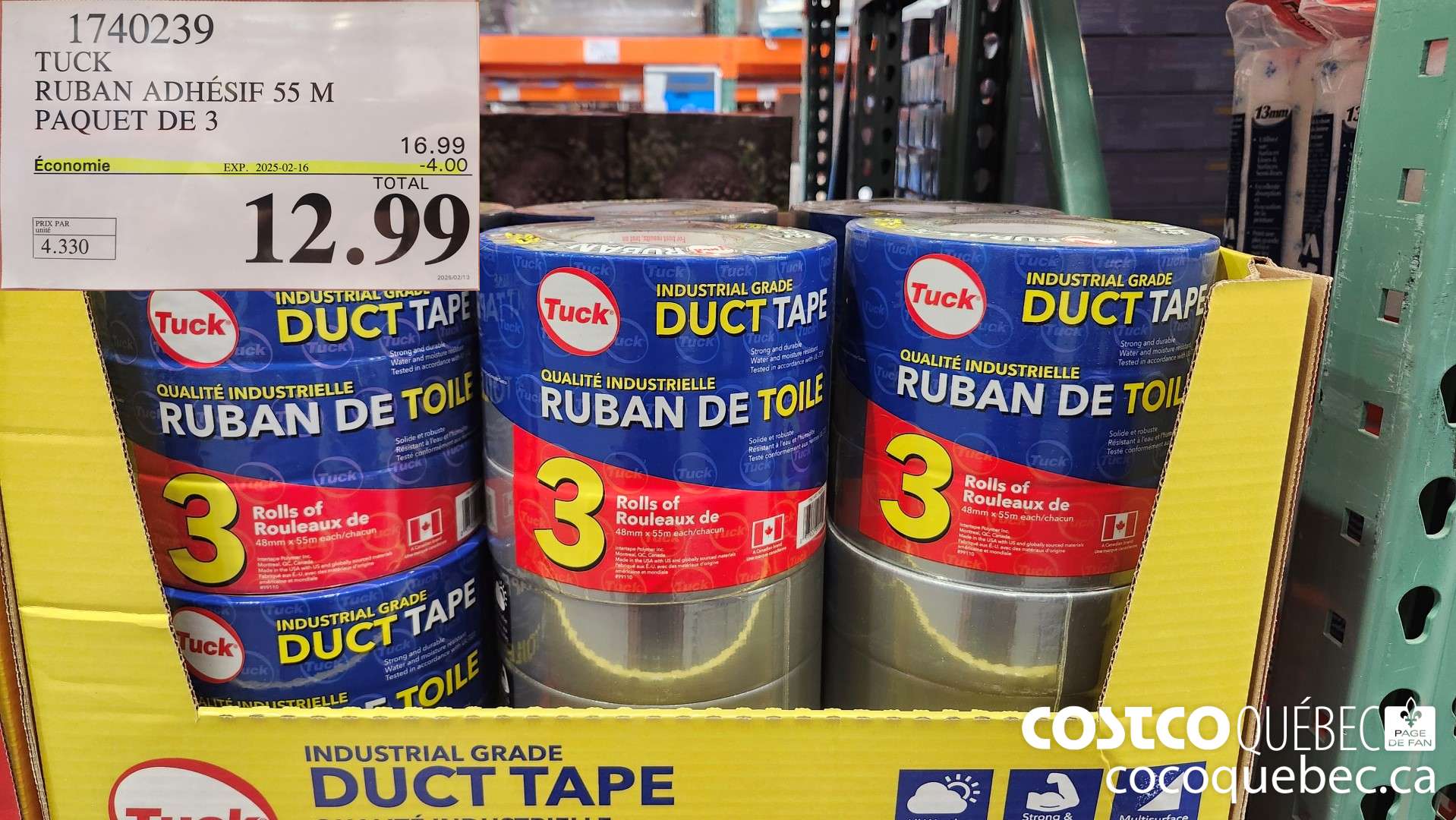 1740239 TUCK RUBAN ADHESIF 55 M PAQUET DE 3  ($4.00 INSTANT SAVINGS EXPIRES ON 2025-02-16) $12.99