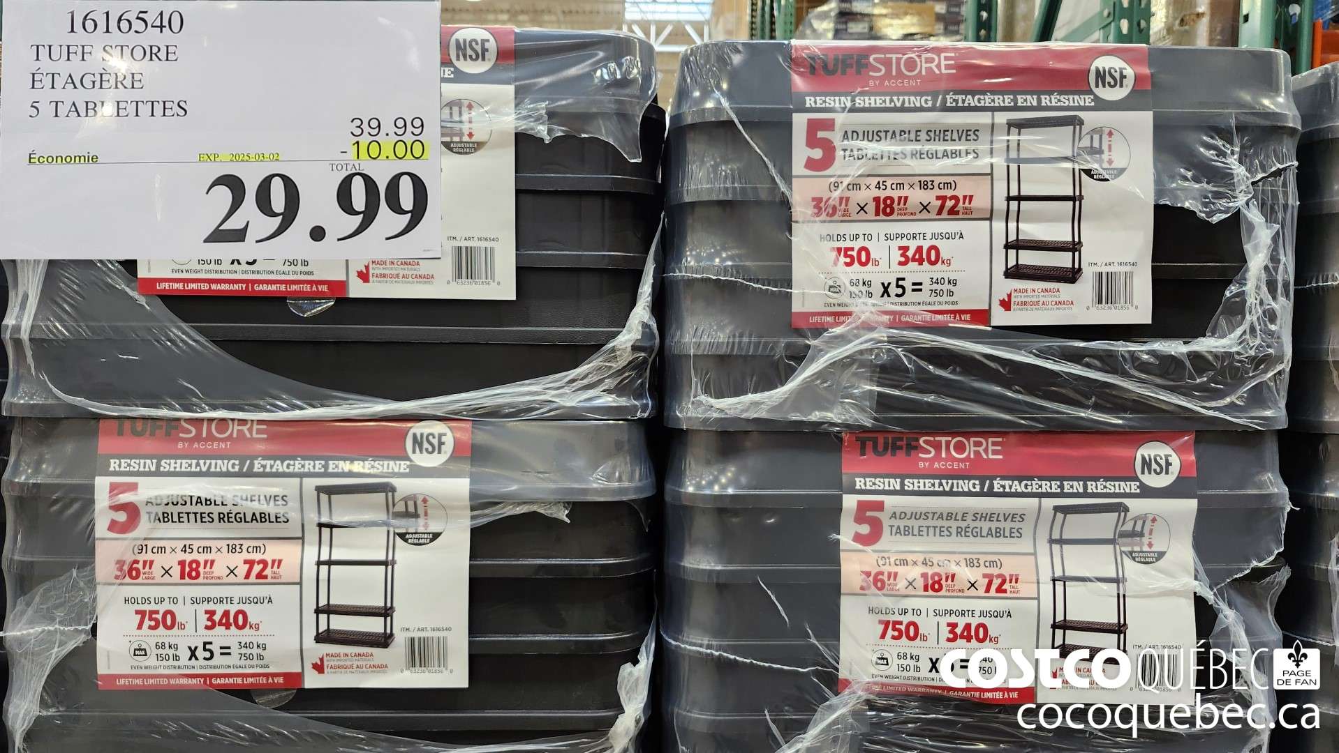 1616540 TUFF STORE ETAGERE 5 TABLETTES ($10.00 INSTANT SAVINGS EXPIRES ON 2025-03-02) $29.99