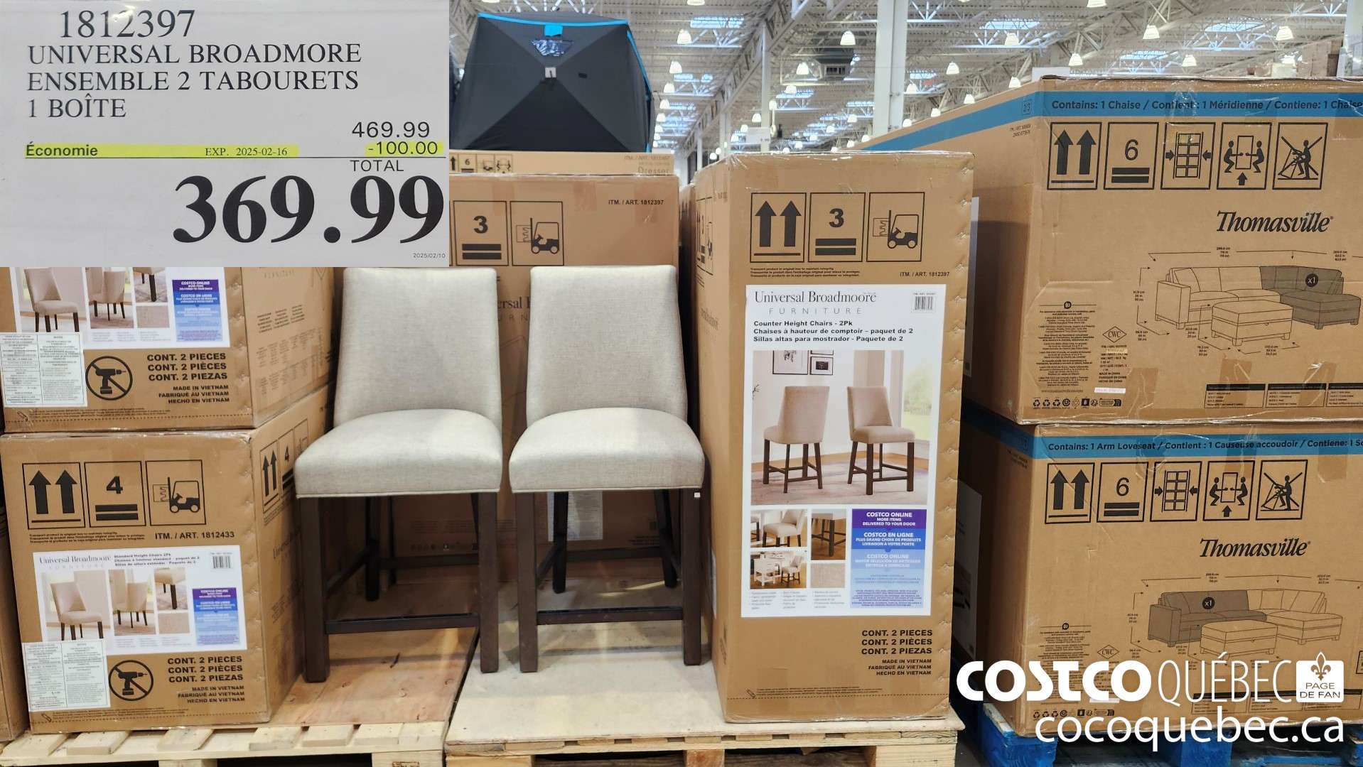 1812397 UNIVERSAL BROADMORE ENSEMBLE 2 TABOURETS 1 BOITE  ($100.00 INSTANT SAVINGS EXPIRES ON 2025-02-16) $369.99