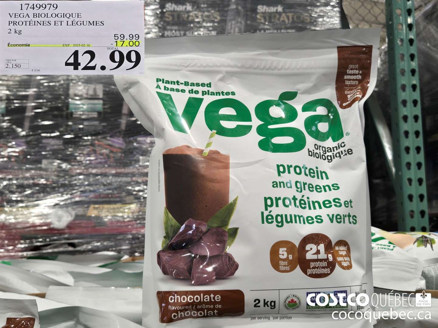 1749979 VEGA BIOLOGIQUE PROTEINES ET LEGUMES 2 kg  ($17.00 INSTANT SAVINGS EXPIRES ON 2025-02-16) $42.99