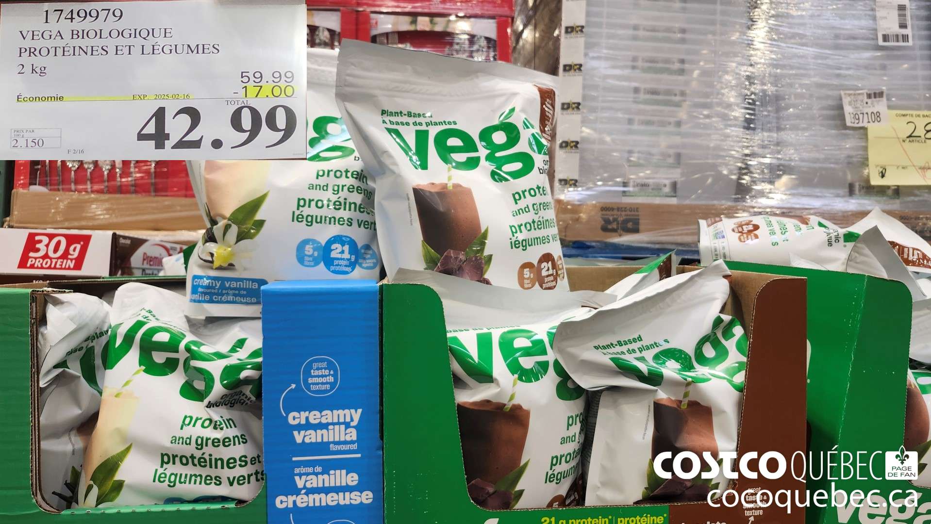 1749979 VEGA BIOLOGIQUE PROTEINES ET LEGUMES 2 kg  ($17.00 INSTANT SAVINGS EXPIRES ON 2025-02-16) $42.99