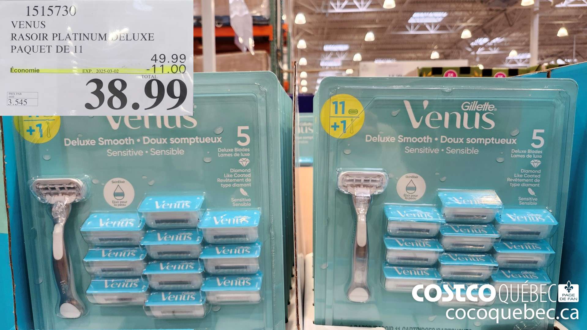 1315730 VENUS PLATINUM DELUXE RASOIR + 11 CARTOUCHES  ($11.00 INSTANT SAVINGS EXPIRES ON 2025-03-02) $38.99