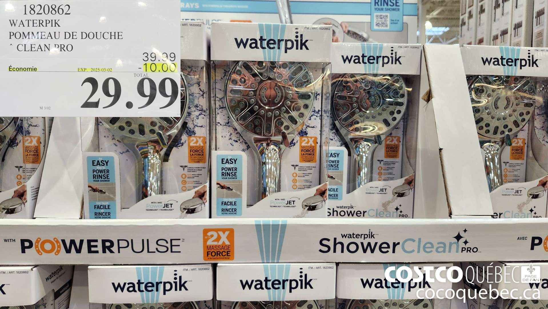1820862 WATERPIK POMMEAU DE DOUCHE ’ CLEAN PRO  ($10.00 INSTANT SAVINGS EXPIRES ON 2025-03-02) $29.99