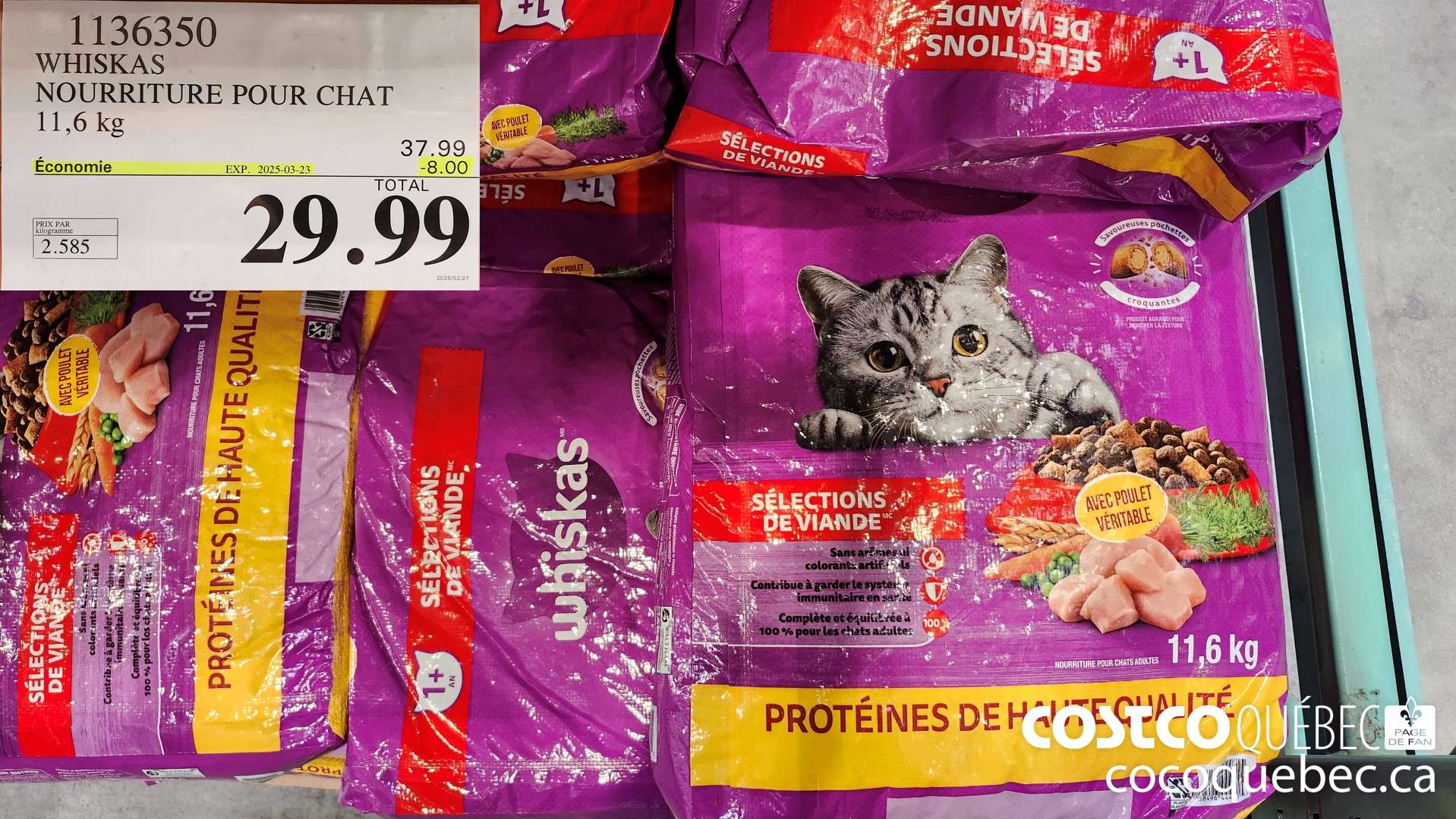 1136350 WHISKAS NOURRITURE POUR CHAT 11,6 kg ($8.00 INSTANT SAVINGS EXPIRES ON 2025-03-02) $29.99