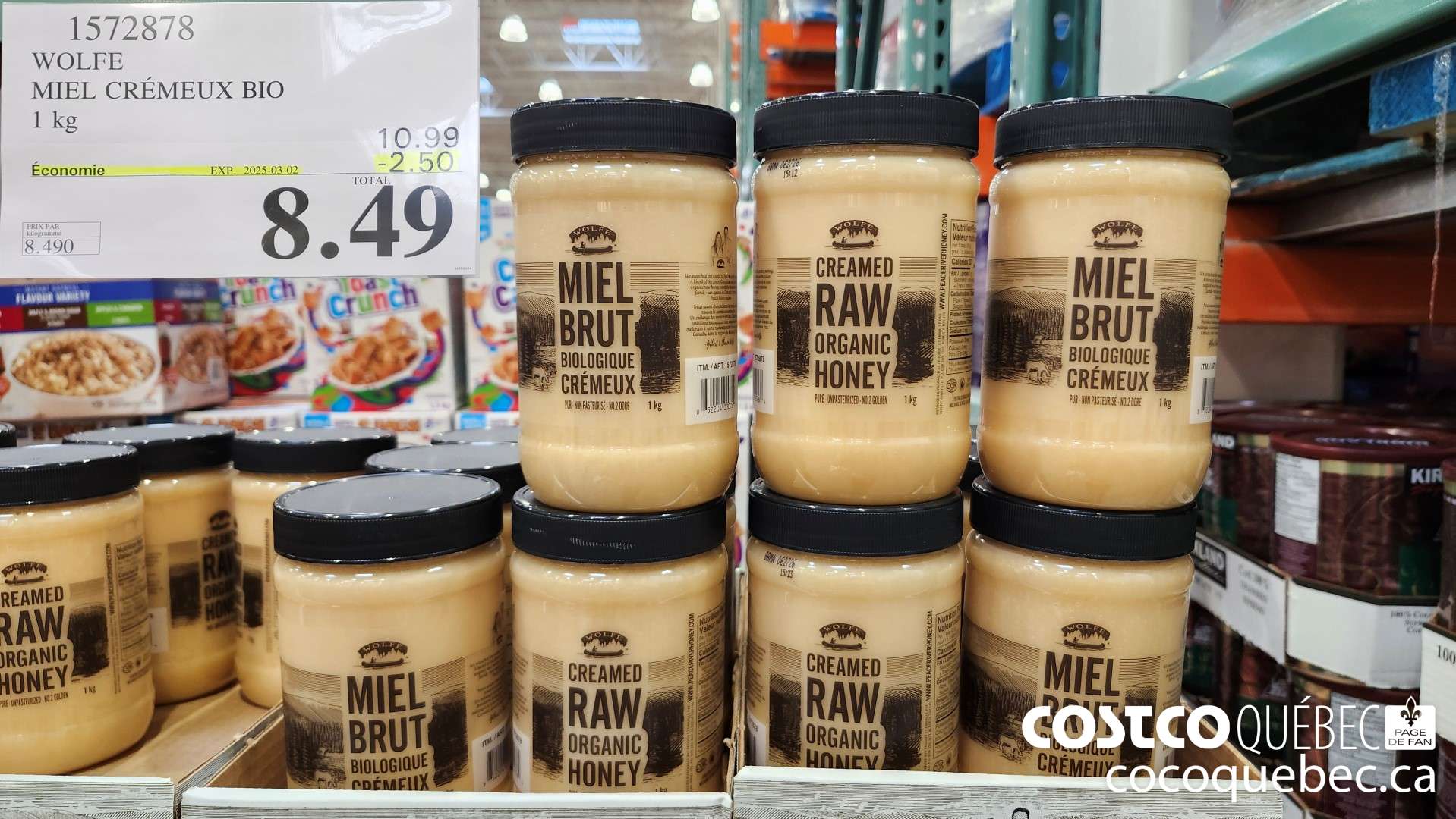 1572878 WOLFE MIEL CREMEUX BIO 1 kg Biologique ($2.50 INSTANT SAVINGS EXPIRES ON 2025-03-02) $8.49