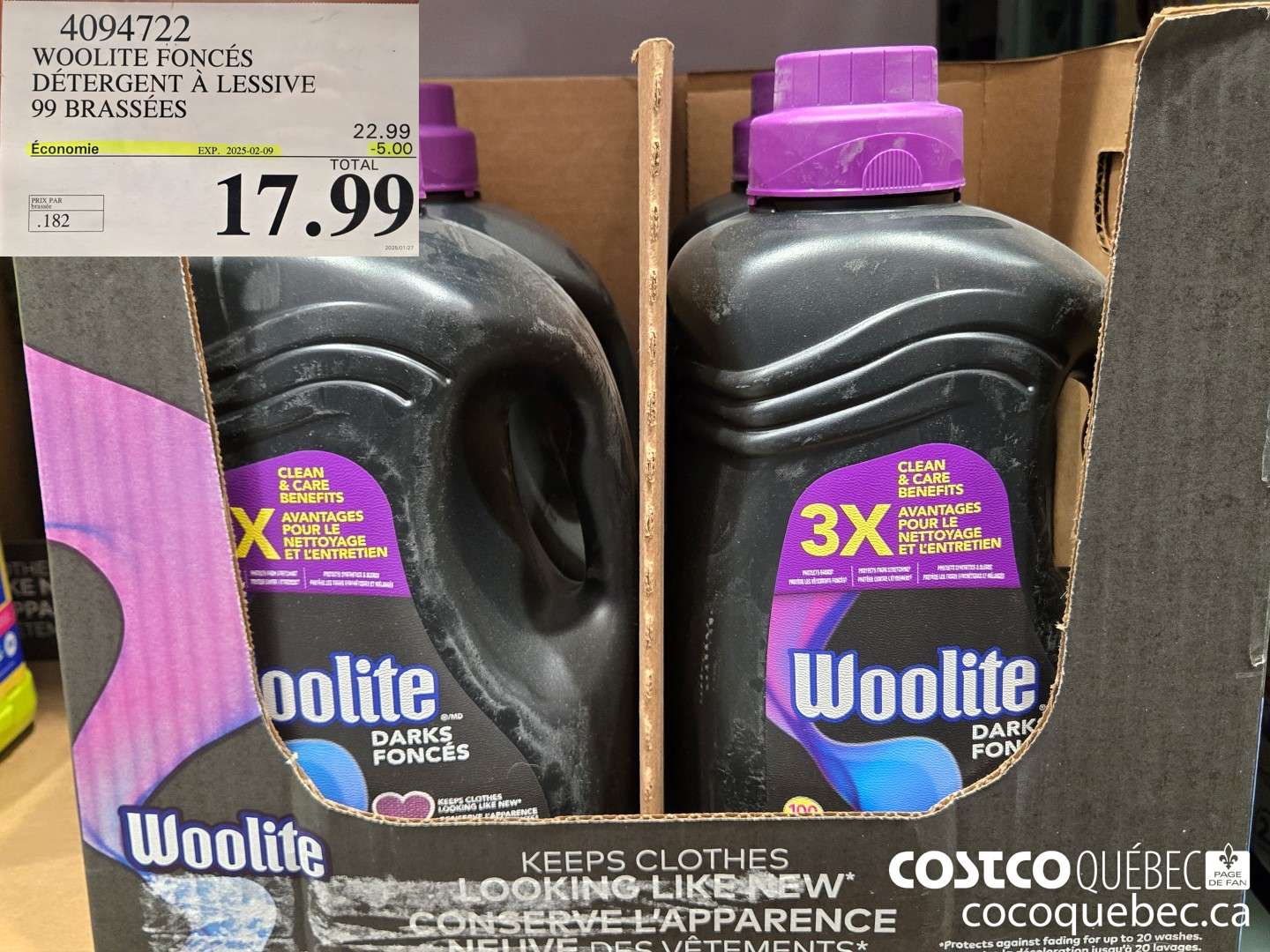 4094722 WOOLITE FONCES DETERGENT A LESSIVE 99 brassées  ($5.00 INSTANT SAVINGS EXPIRES ON 2025-02-09) $17.99