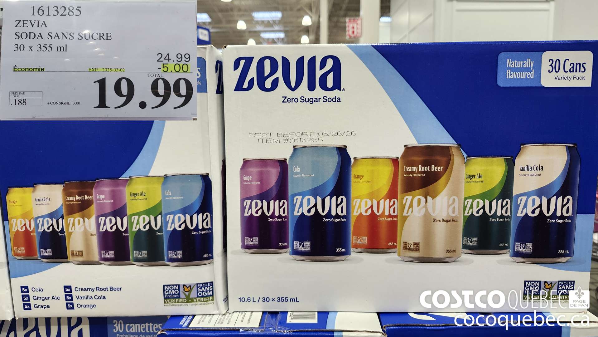 1613285 ZEVIA SODA SANS SUCRE 30 x 355 ml  ($5.00 INSTANT SAVINGS EXPIRES ON 2025-03-02) $19.99