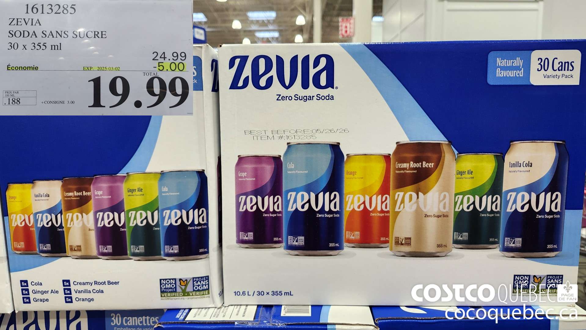 1613285 ZEVIA SODA SANS SUCRE 30 x 355 ml  ($5.00 INSTANT SAVINGS EXPIRES ON 2025-03-02) $19.99