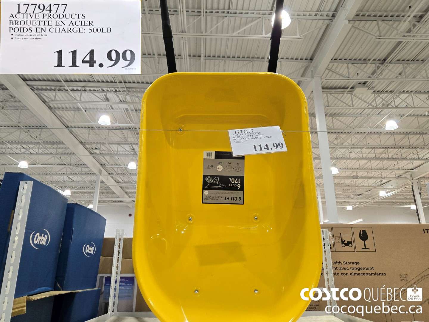 1779477 ACTIVE PRODUCTS BROUETTE EN ACIER 500 LB $114.99