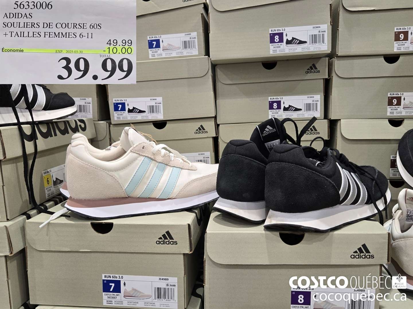 5633006 ADIDAS SOULIERS DE COURSE 60S +TAILLES FEMMES 6-11  ($10.00 INSTANT SAVINGS EXPIRES ON 2025-03-30) $39.99