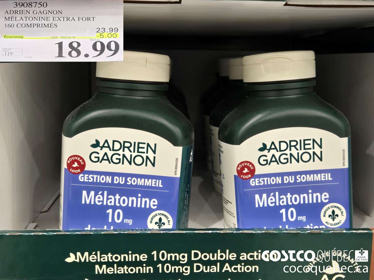 3908750 ADRIEN GAGNON MELLATONINE EXTRA FORT 160 CAPSULES  ($5.00 INSTANT SAVINGS EXPIRES ON 2025-03-30) $18.99