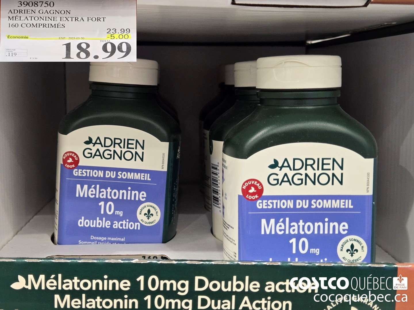 3908750 ADRIEN GAGNON MELLATONINE EXTRA FORT 160 CAPSULES  ($5.00 INSTANT SAVINGS EXPIRES ON 2025-03-30) $18.99