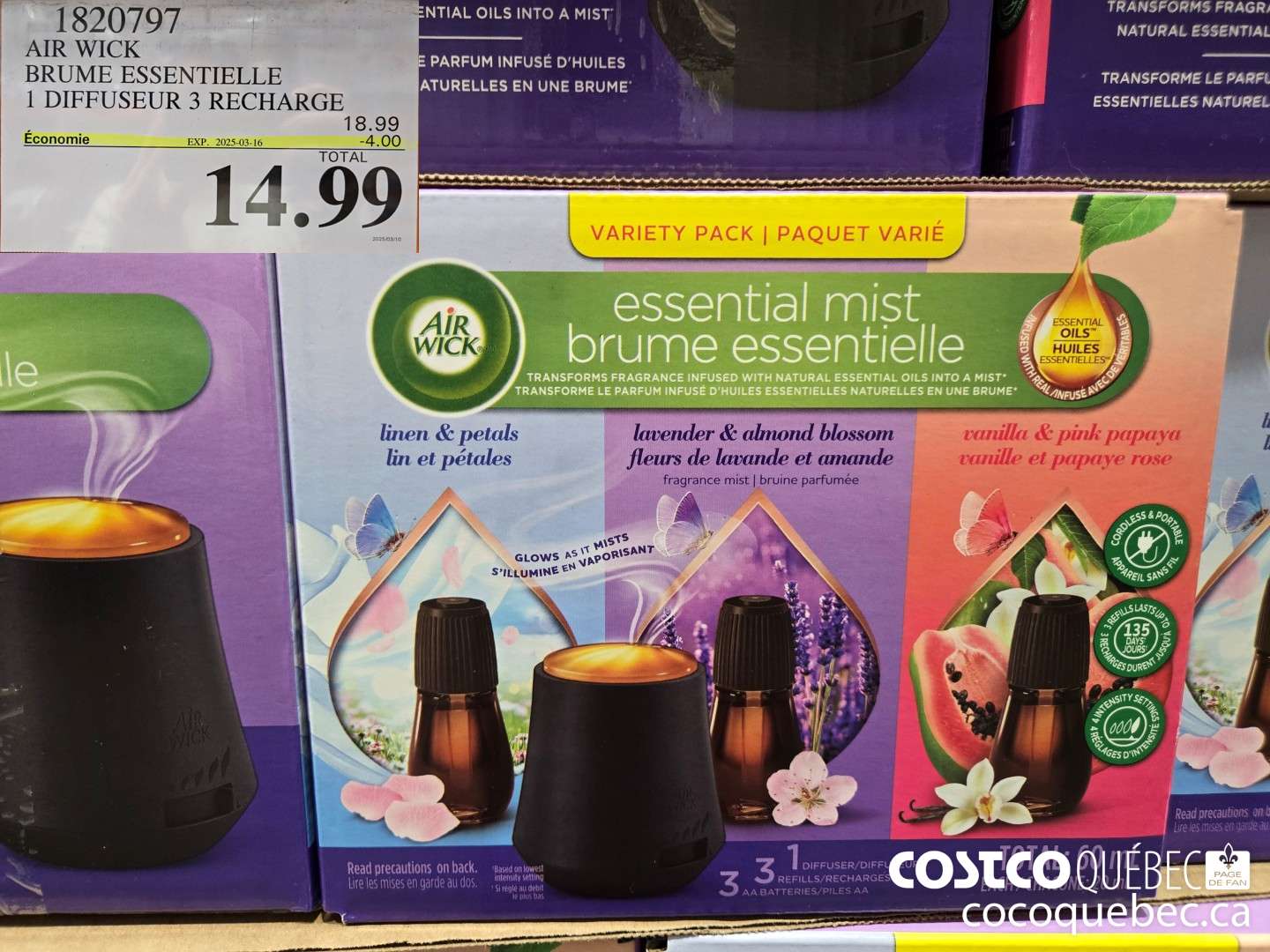 1820797 AIR WICK BRUME ESSENTIELLE 1 DIFFUSEUR 3 RECHARGE  ($4.00 INSTANT SAVINGS EXPIRES ON 2025-03-16) $14.99