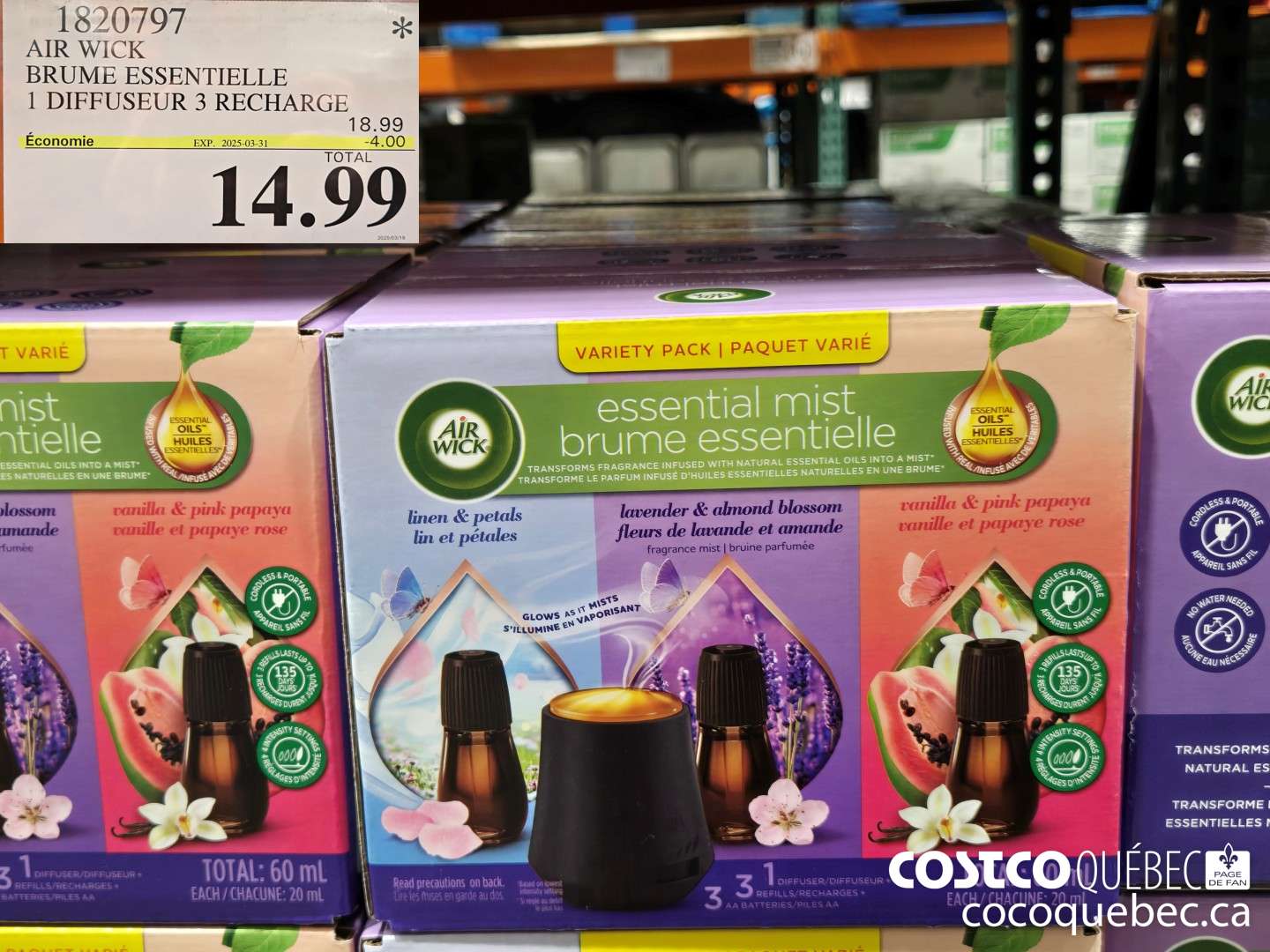 1820797 AIR WICK BRUME ESSENTIELLE 1 DIFFUSEUR 3 RECHARGE  ($4.00 INSTANT SAVINGS EXPIRES ON 2025-03-31) $14.99