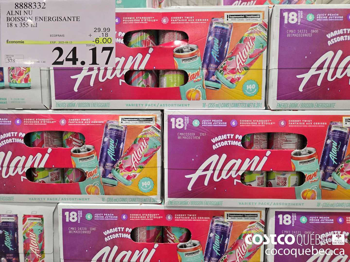8888332 ALNI NU BOISSON ENERGISANTE 18 x 355 ml  ($6.00 INSTANT SAVINGS EXPIRES ON 2025-04-13) $24.17